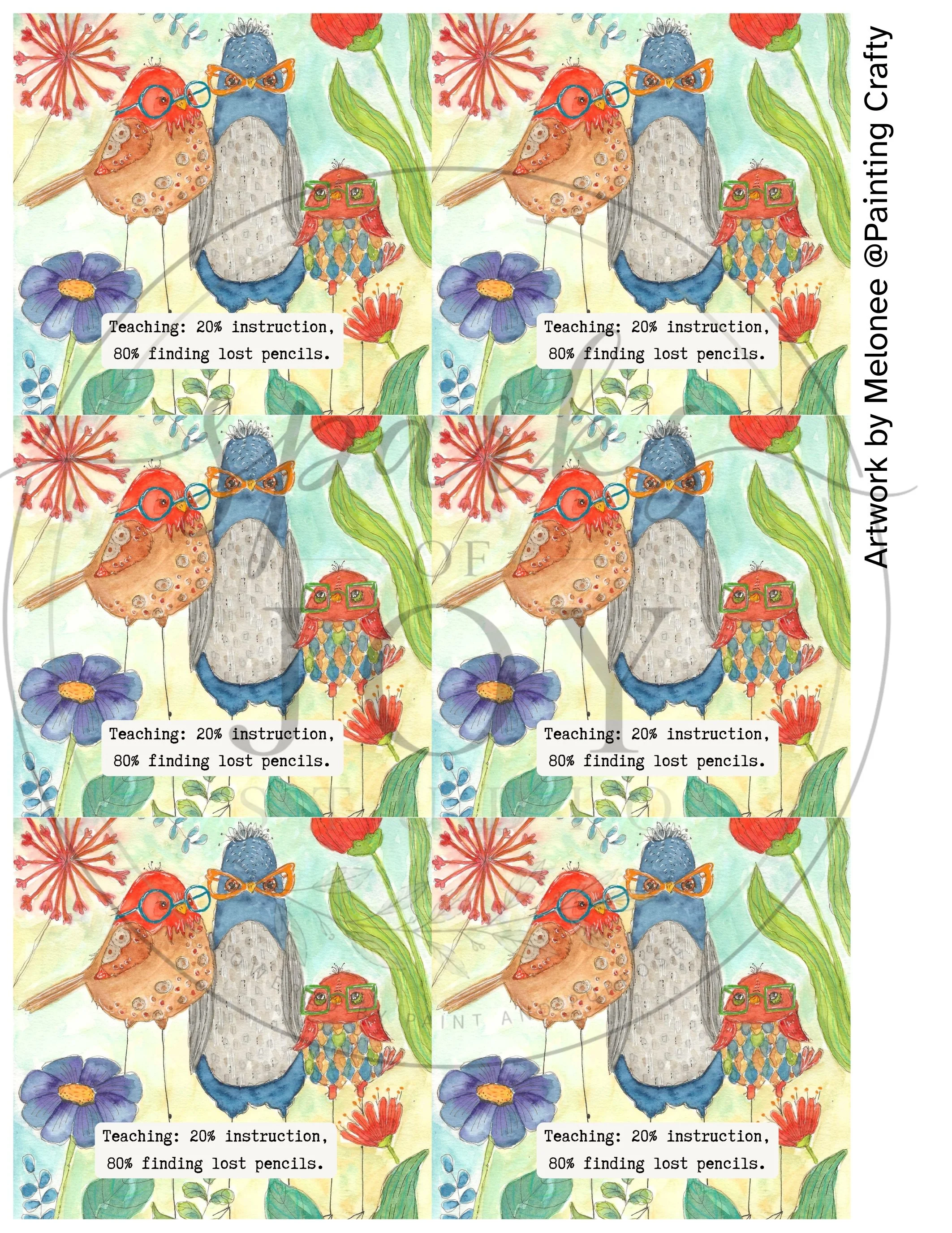 Brainy Birds-6 (3.5" squares)