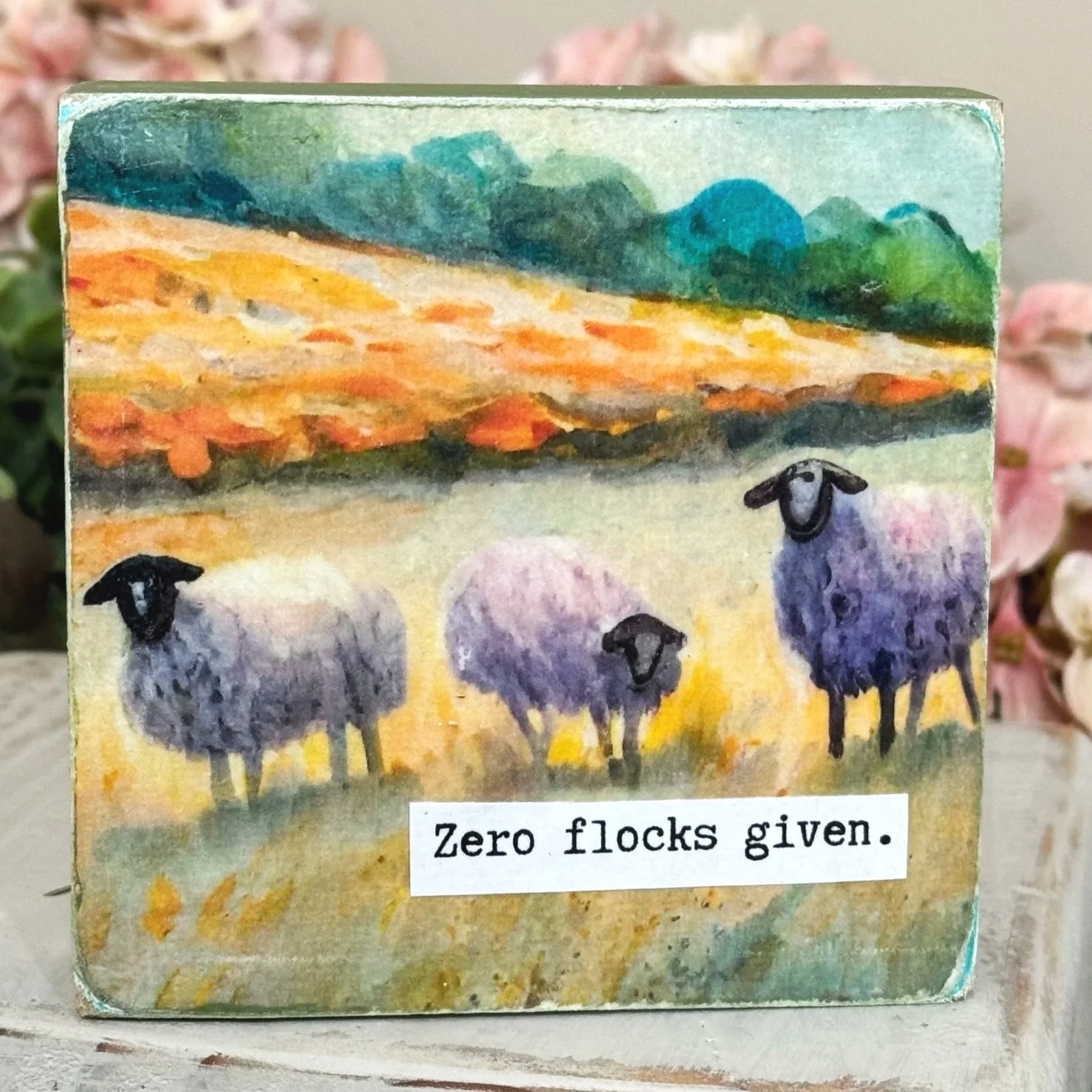 Funny Spring 4x4" Wood Shelf Sitters | Decor Gift for Teachers, Coworkers & Moms