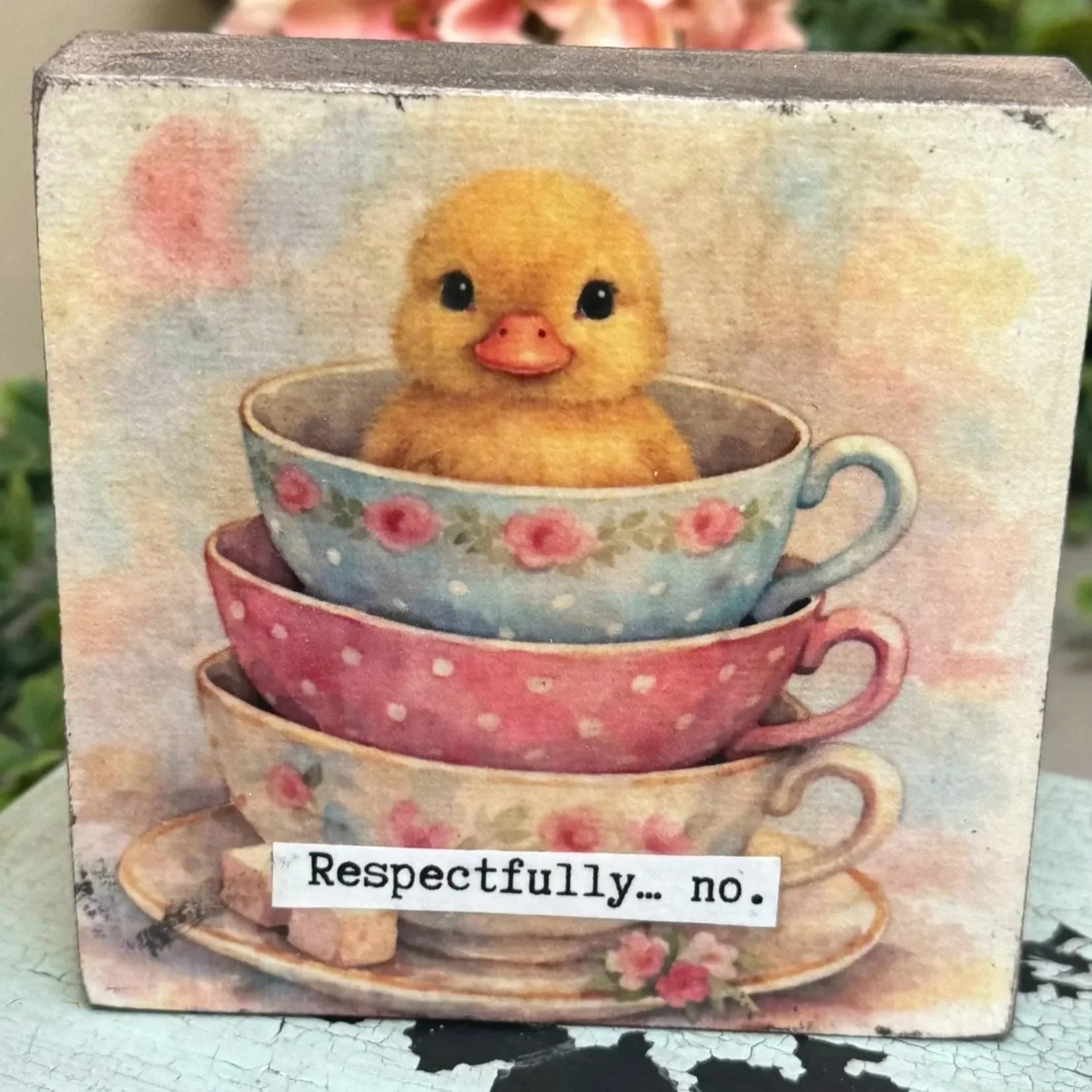 Funny Spring 4x4" Wood Shelf Sitters | Decor Gift for Teachers, Coworkers & Moms