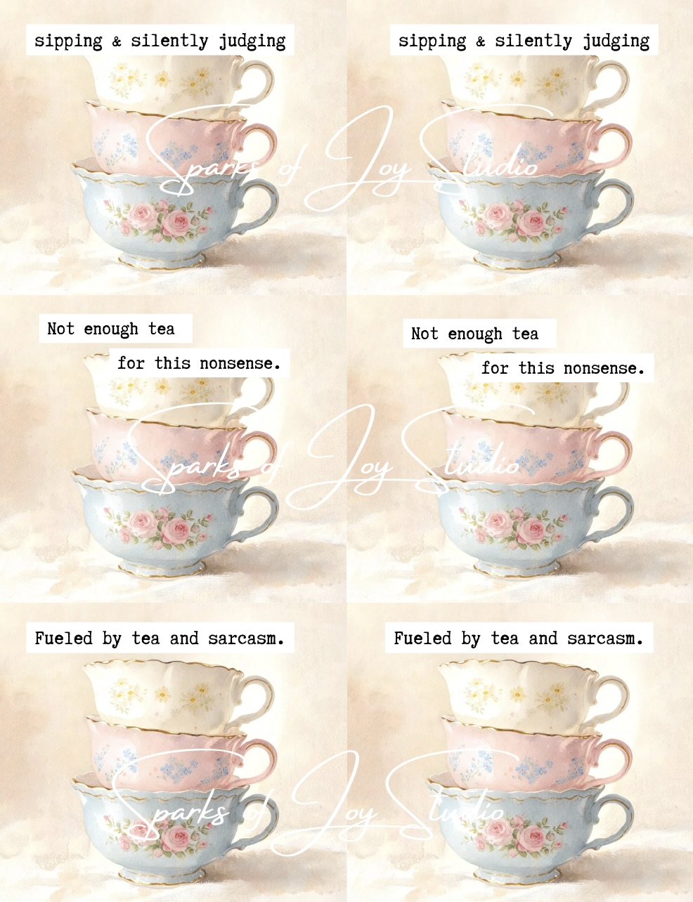 *digital download* 6-Teacup Stack {prints 6 images with text)
