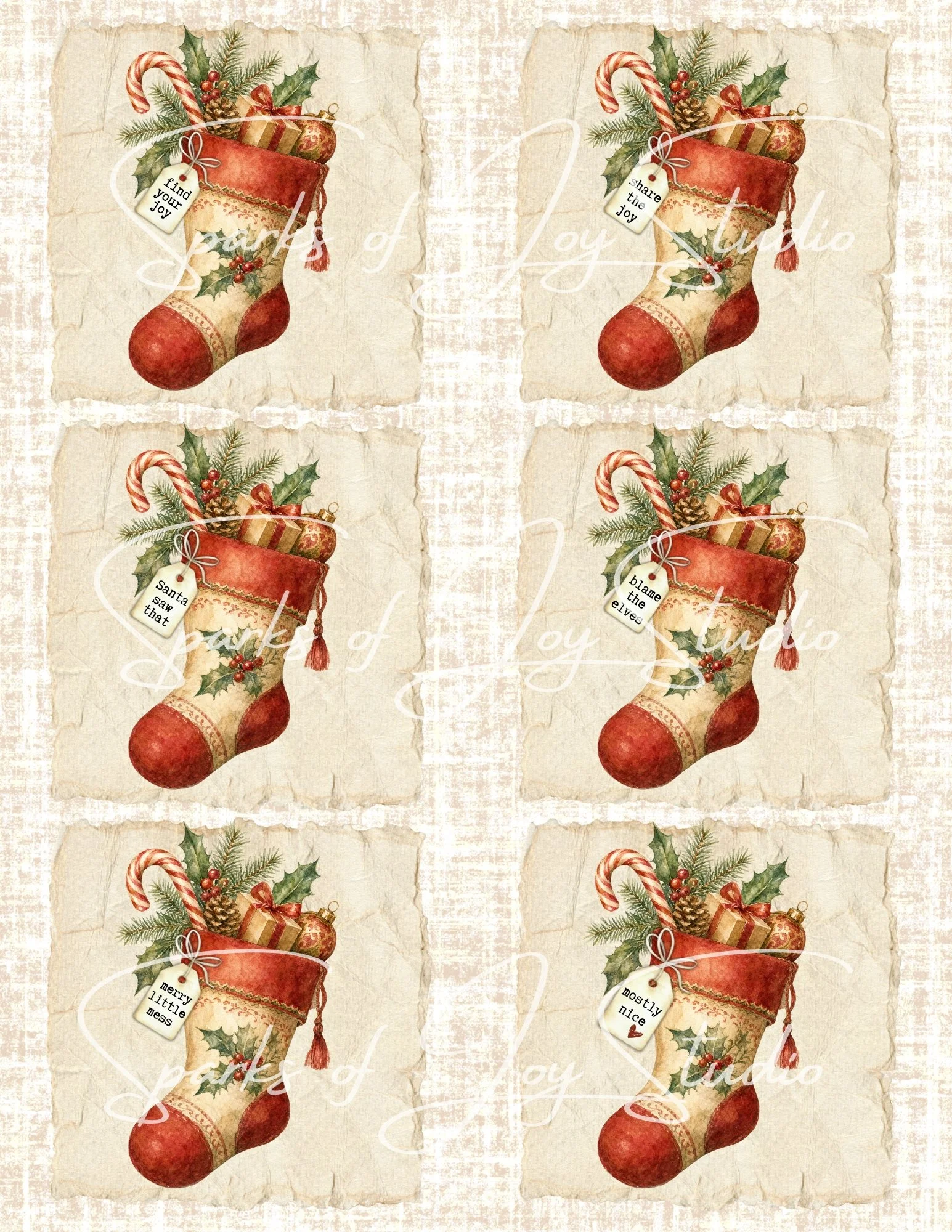 *digital download* Vintage Stocking-6  {phrases on tags}