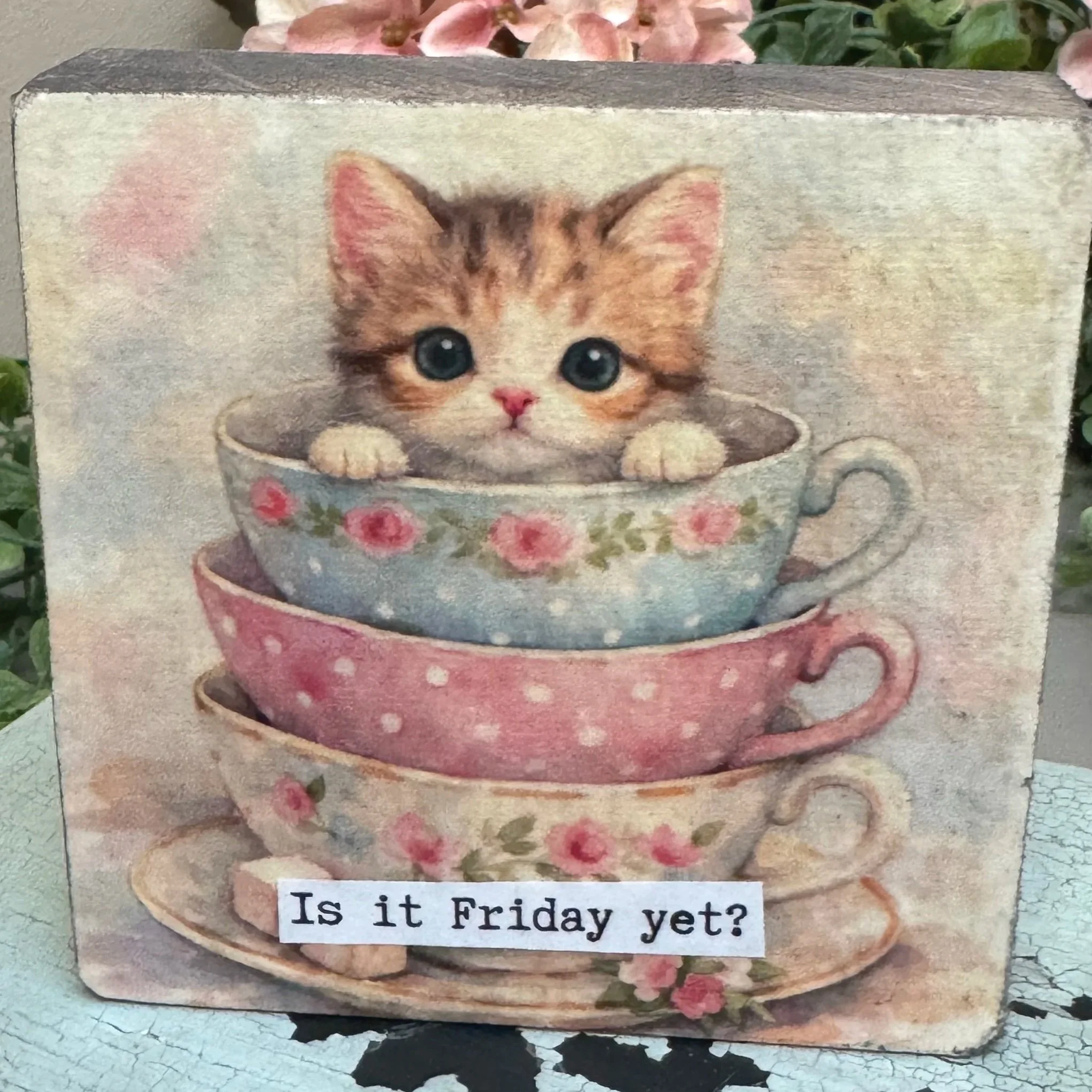 Funny Spring 4x4" Wood Shelf Sitters | Decor Gift for Teachers, Coworkers & Moms