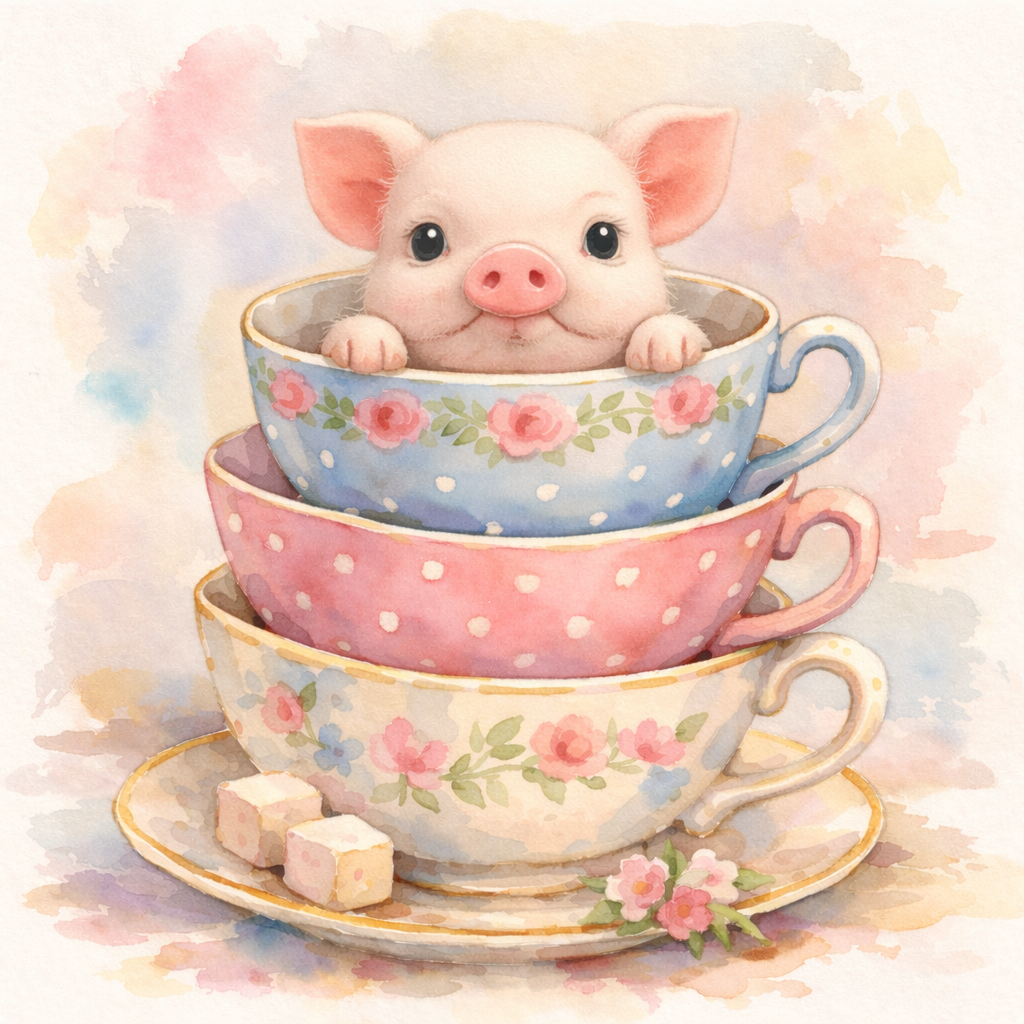 Baby Animal Teacup Art: Pig {Digital Download}