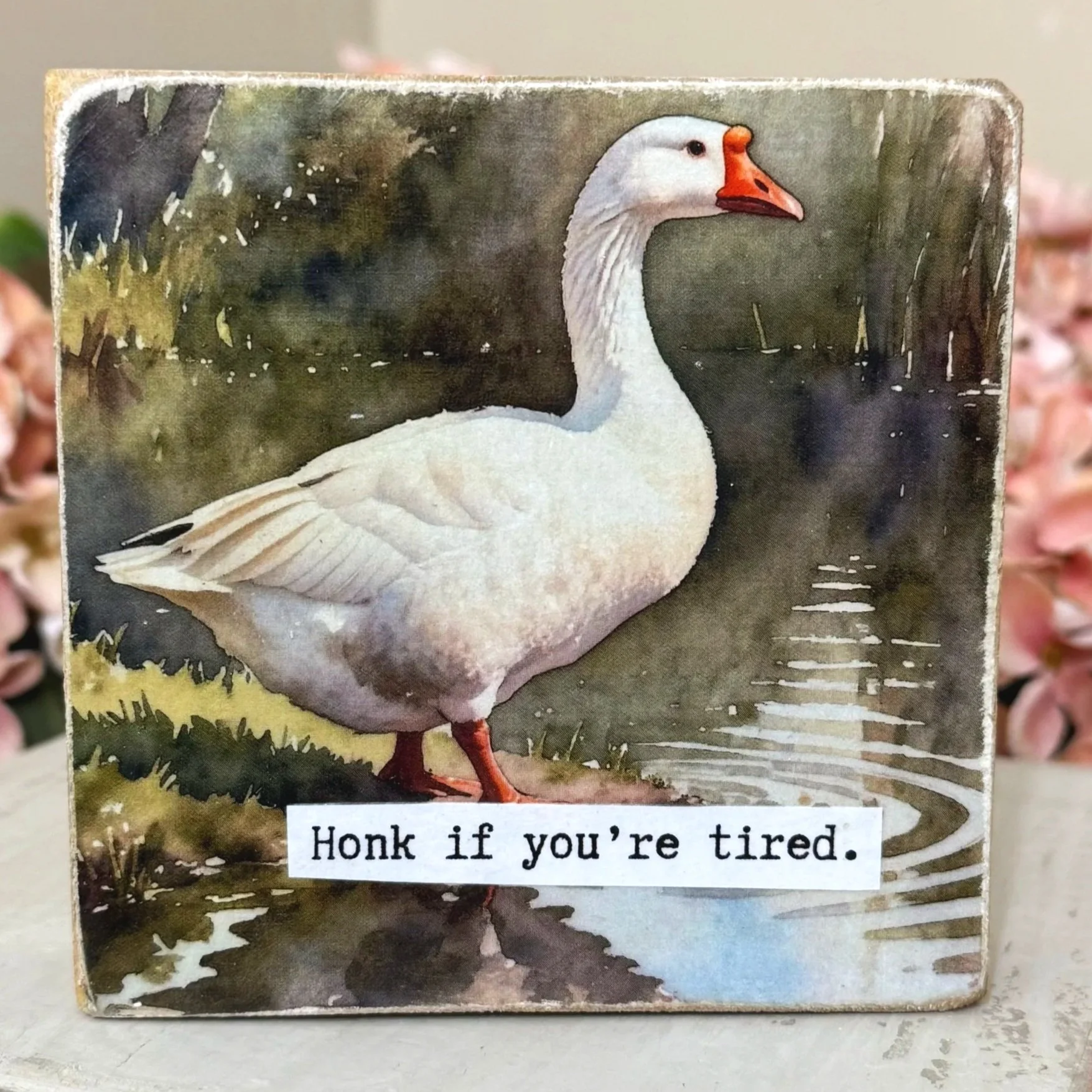 Funny Spring 4x4" Wood Shelf Sitters | Decor Gift for Teachers, Coworkers & Moms