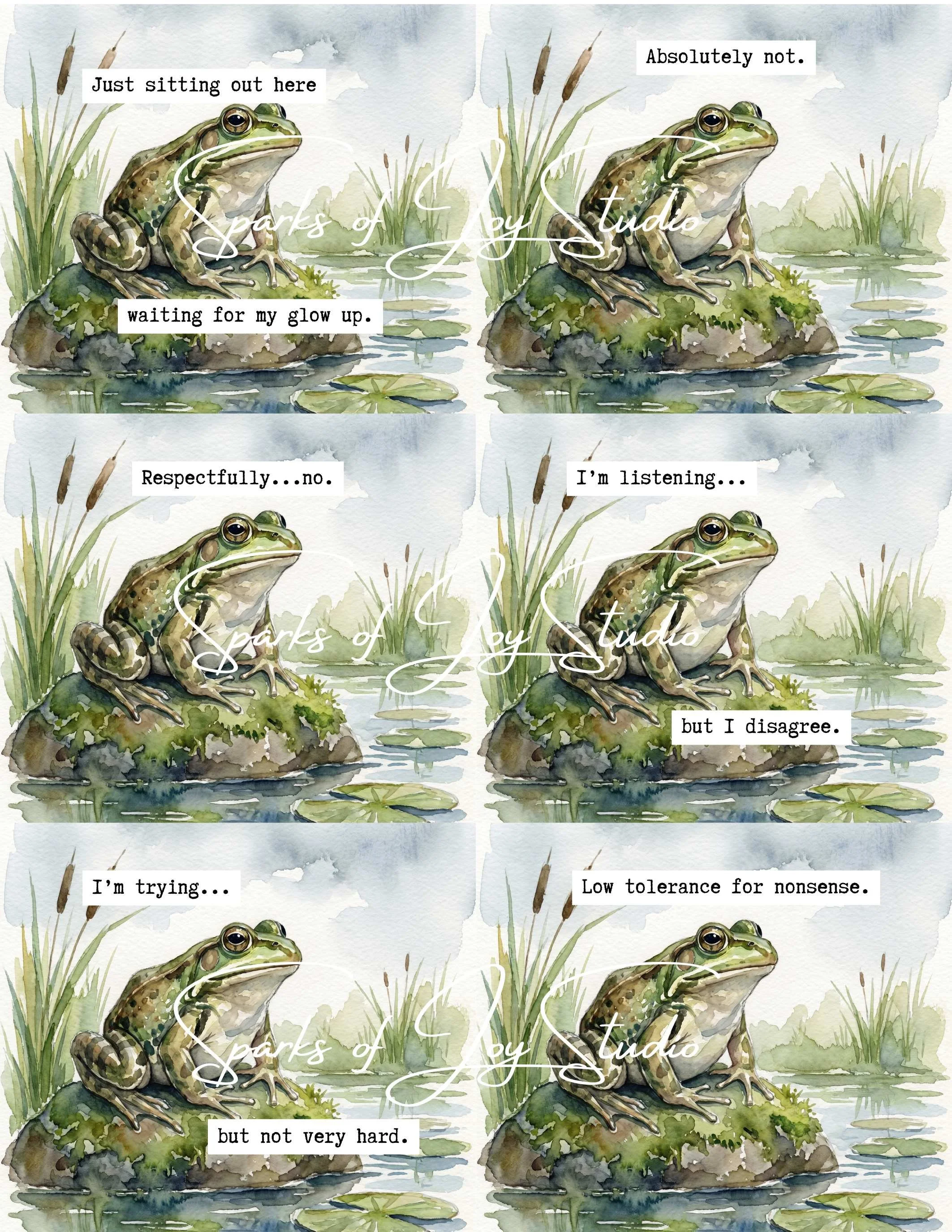 Watercolor Frog-6 {prints 6 images with text)