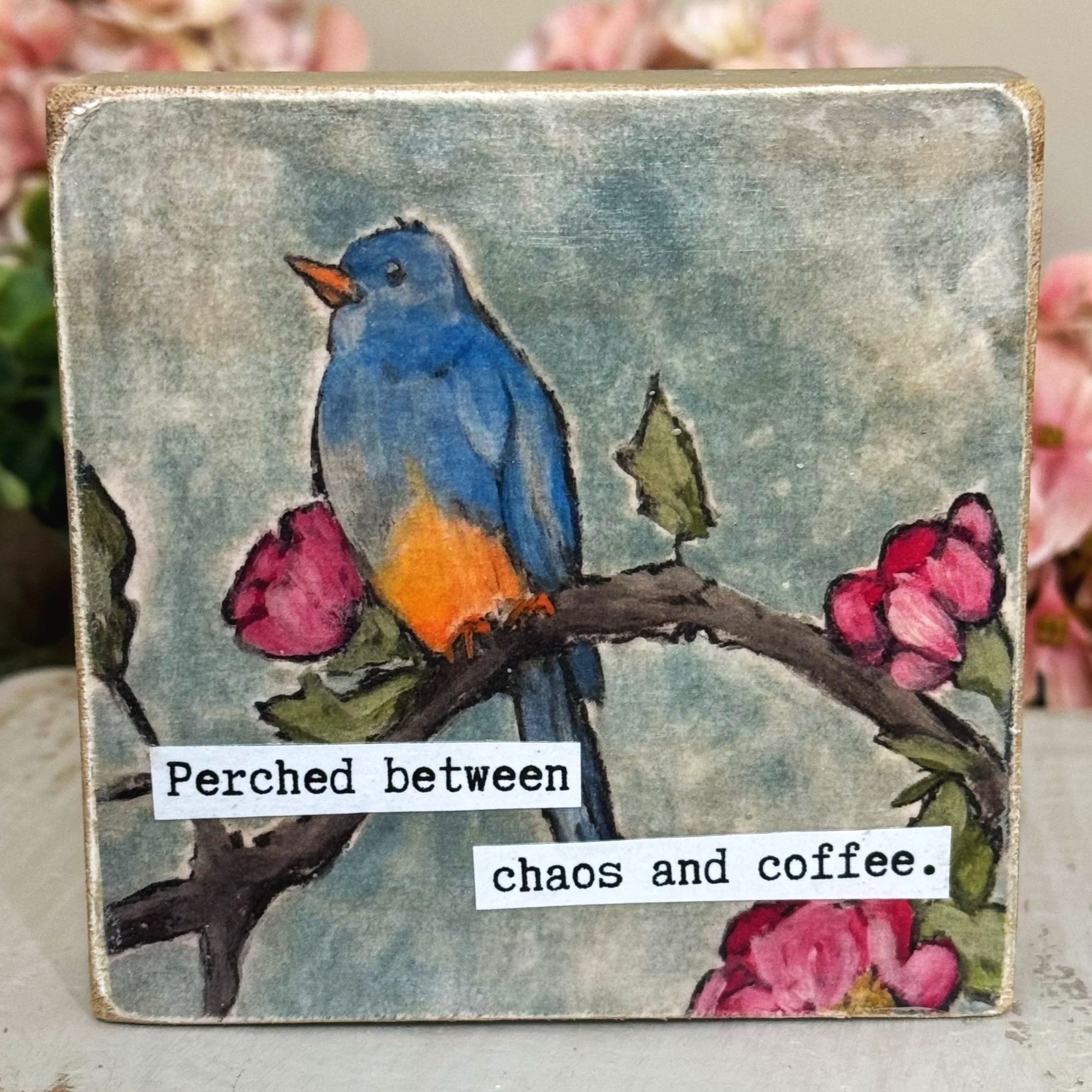 Funny Spring 4x4" Wood Shelf Sitters | Decor Gift for Teachers, Coworkers & Moms