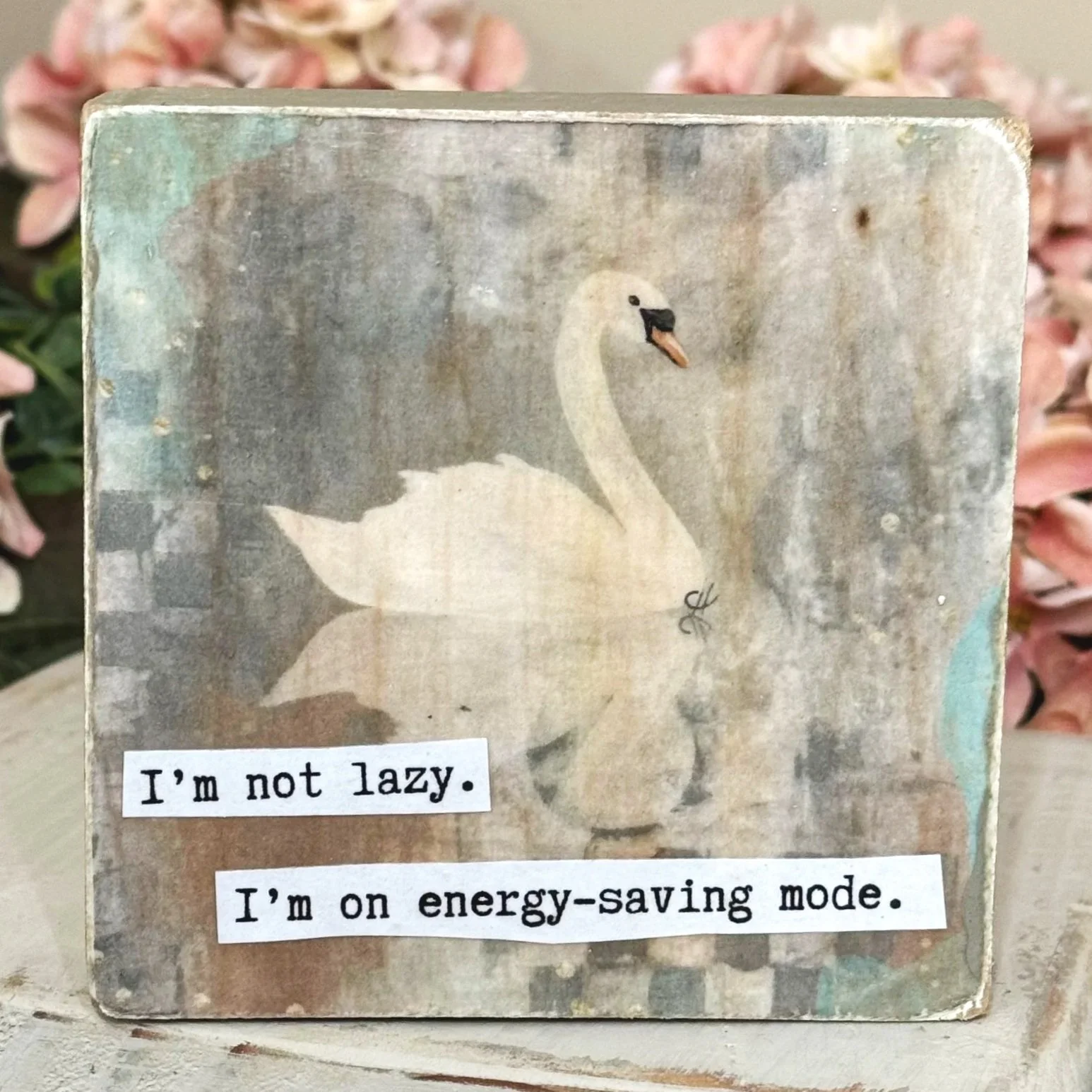 Funny Spring 4x4" Wood Shelf Sitters | Decor Gift for Teachers, Coworkers & Moms