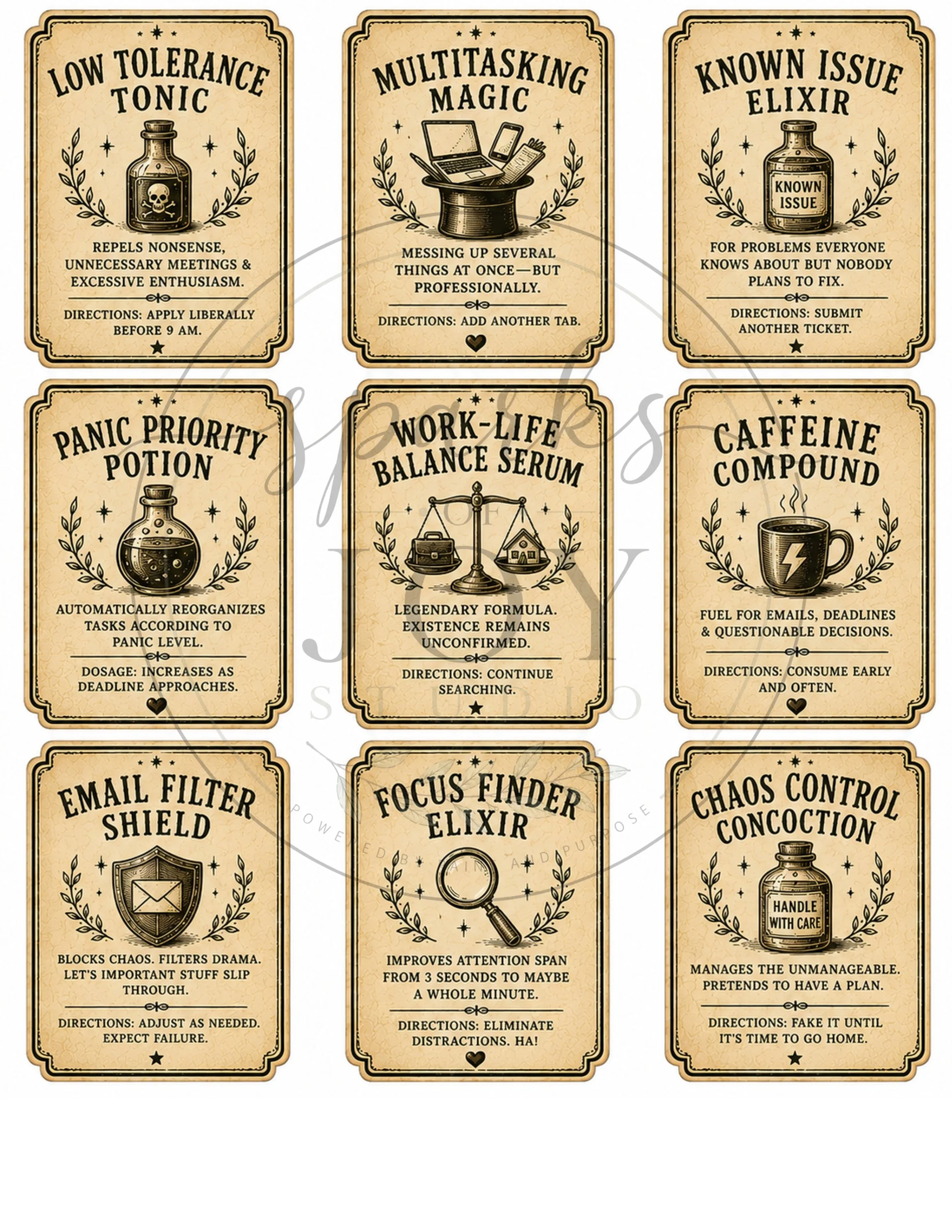 *digital download* Vintage Labels for 9-5 Coworkers SET 2 (sized 2.5x3.5" wood tags)