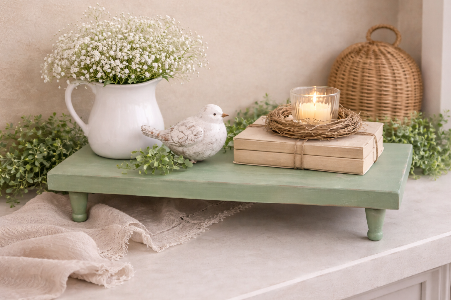 Sage Green Distressed Wood Display Riser