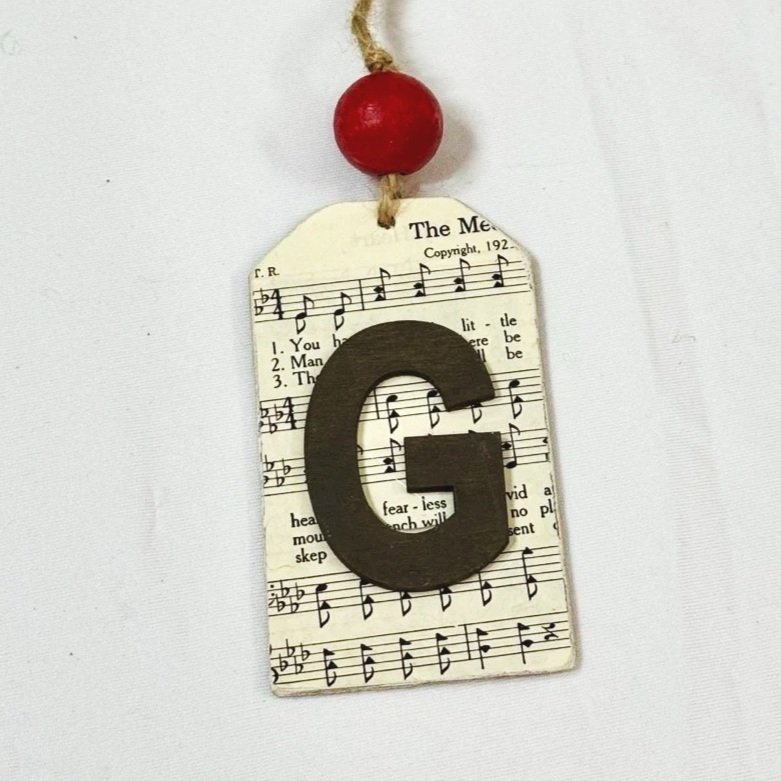 Monogram Gift Tag: G (music w/ wood stain)