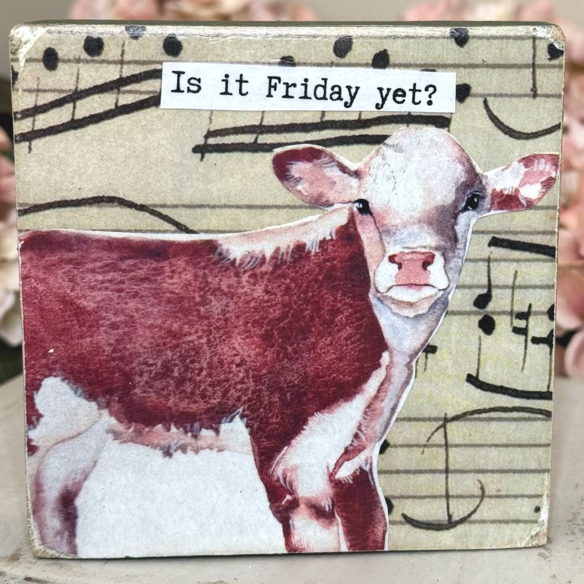 Funny Spring 4x4" Wood Shelf Sitters | Decor Gift for Teachers, Coworkers & Moms