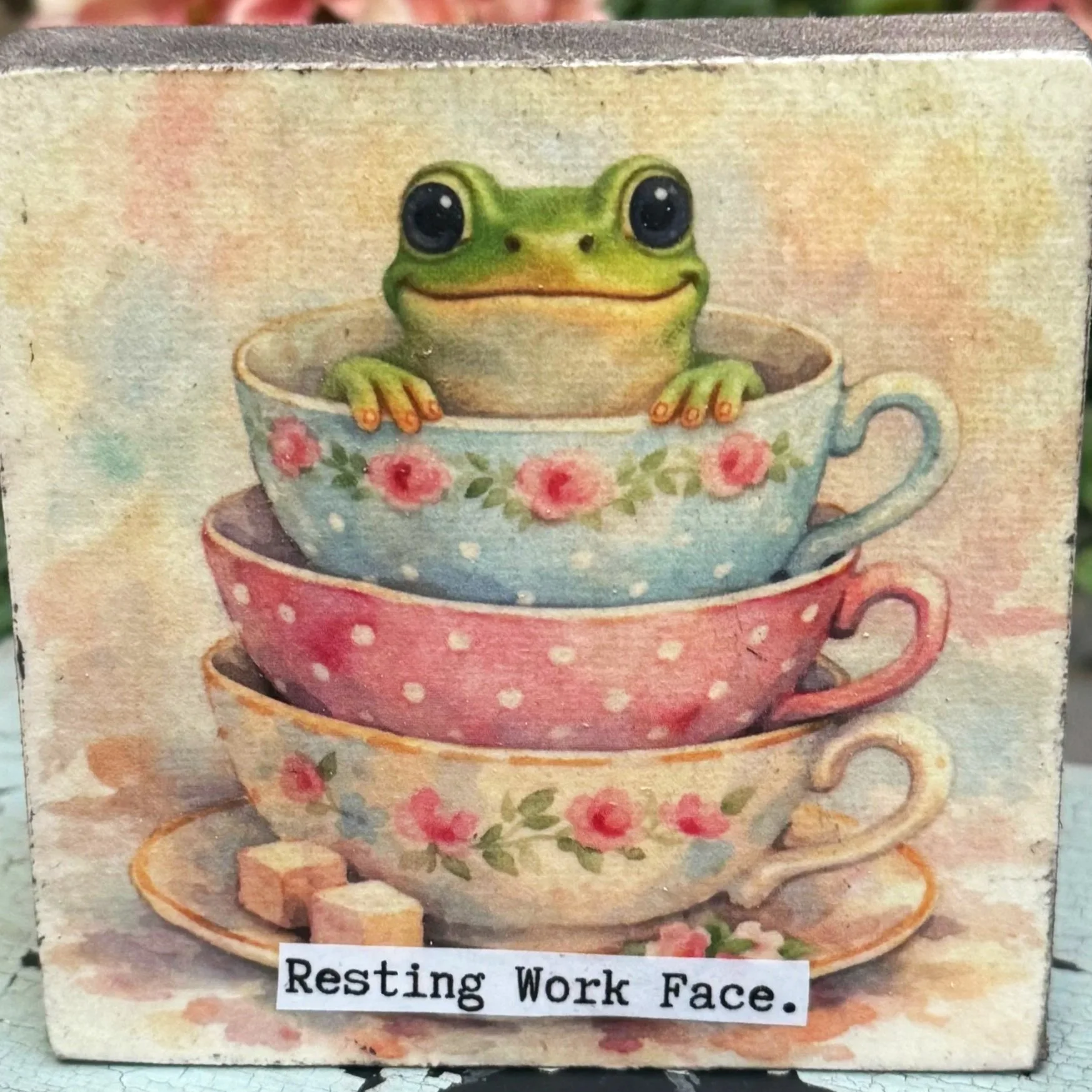 Funny Spring 4x4" Wood Shelf Sitters | Decor Gift for Teachers, Coworkers & Moms