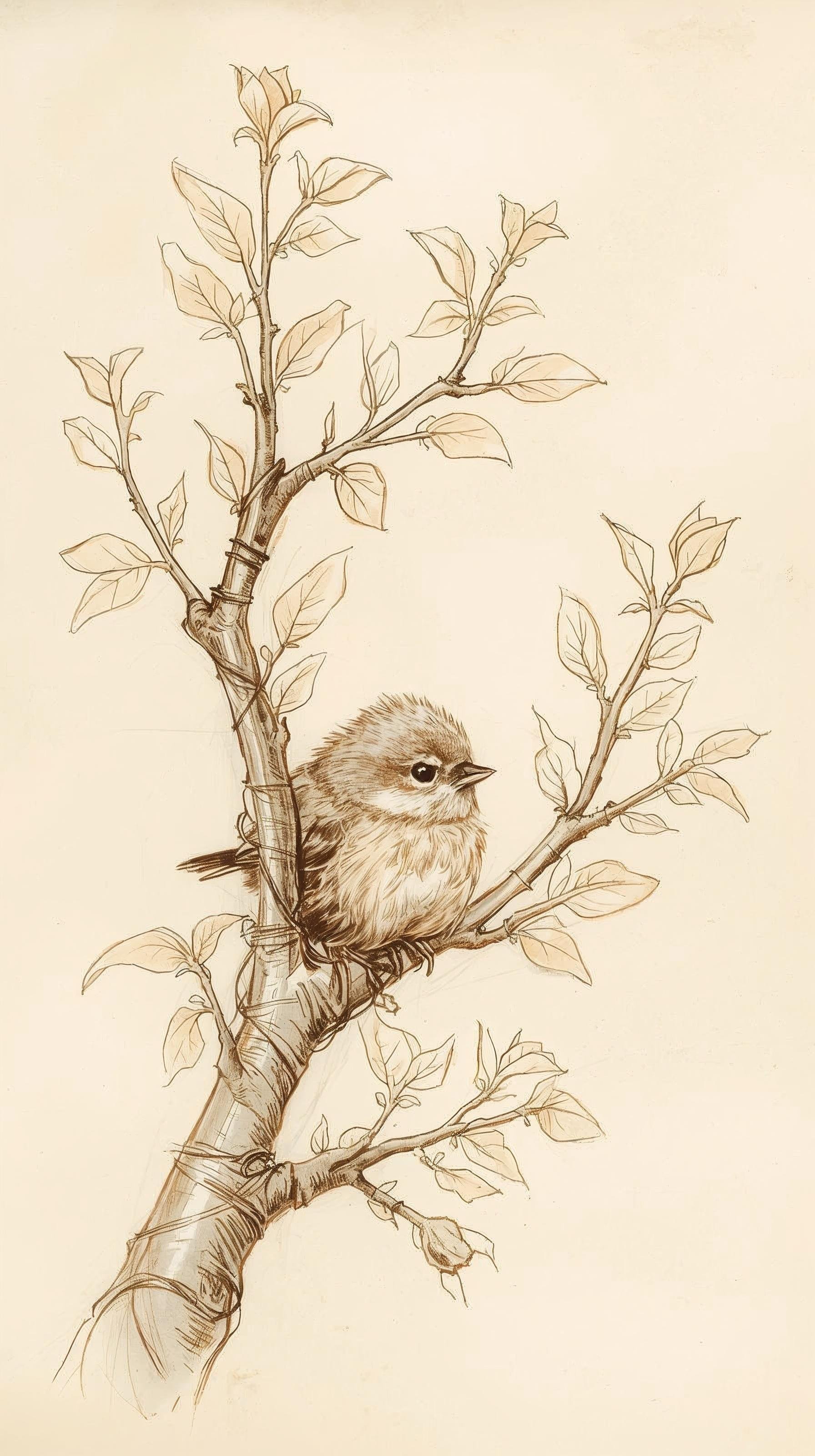 Baby Bird - sepia {digital graphic}