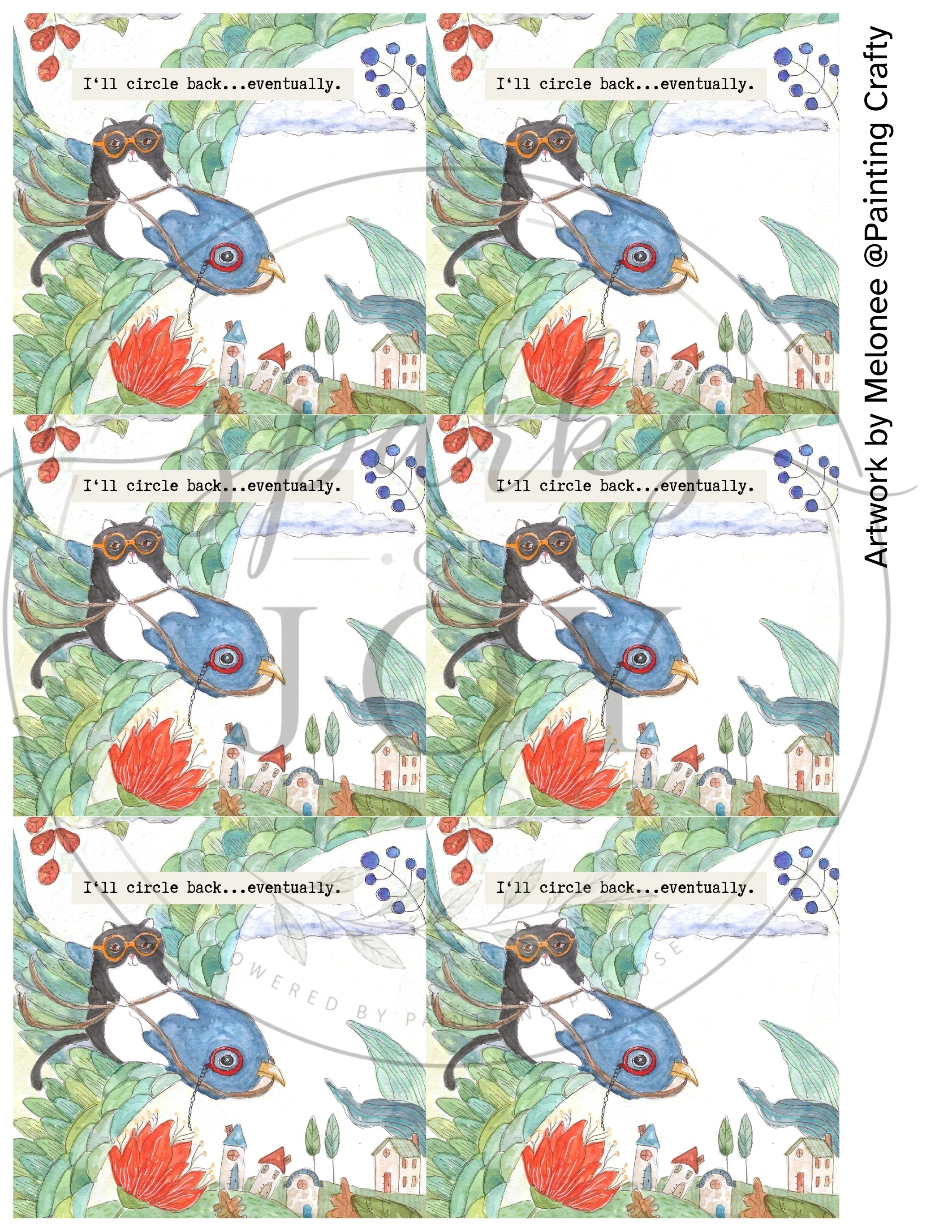 Flying Cats-6 (3.5" squares)