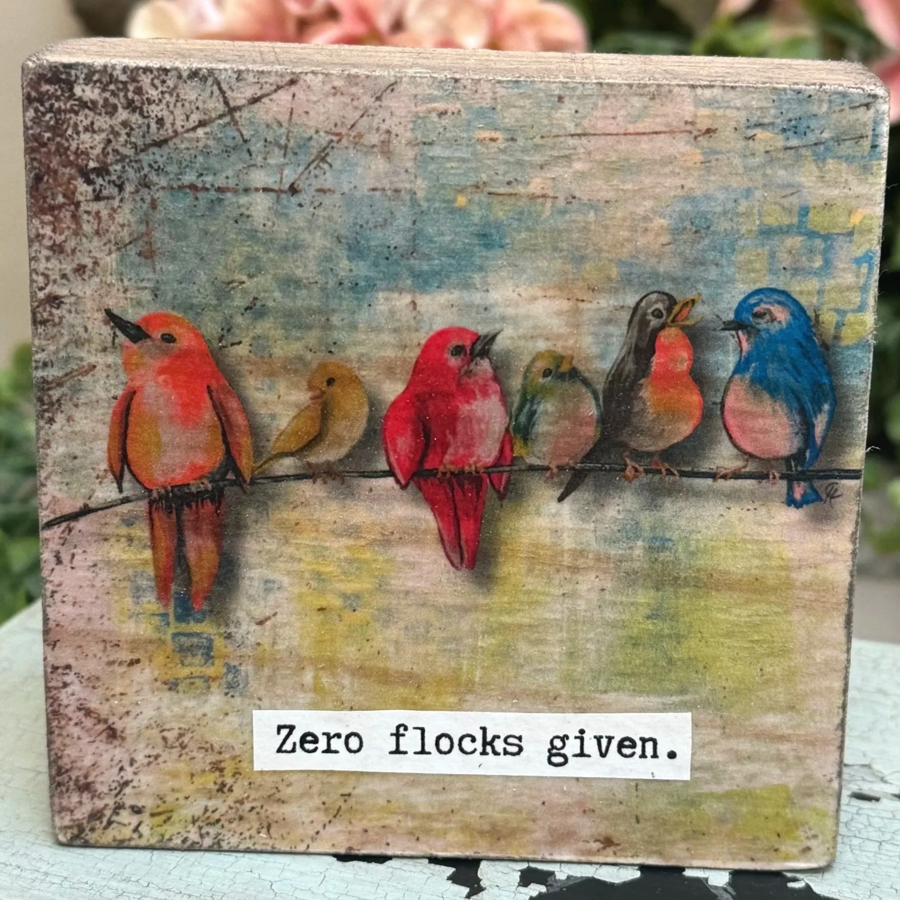 Funny Spring 4x4" Wood Shelf Sitters | Decor Gift for Teachers, Coworkers & Moms