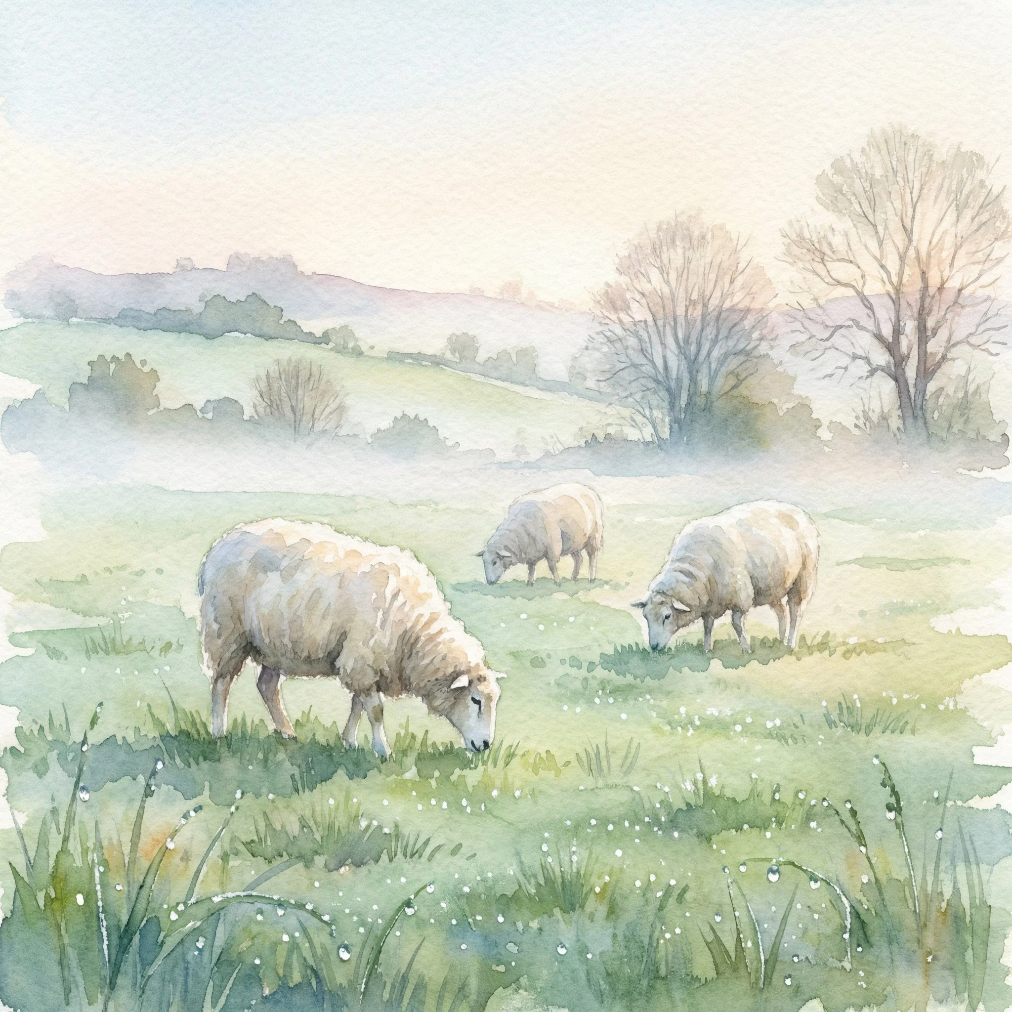 Grazing Sheep  {digital graphic}