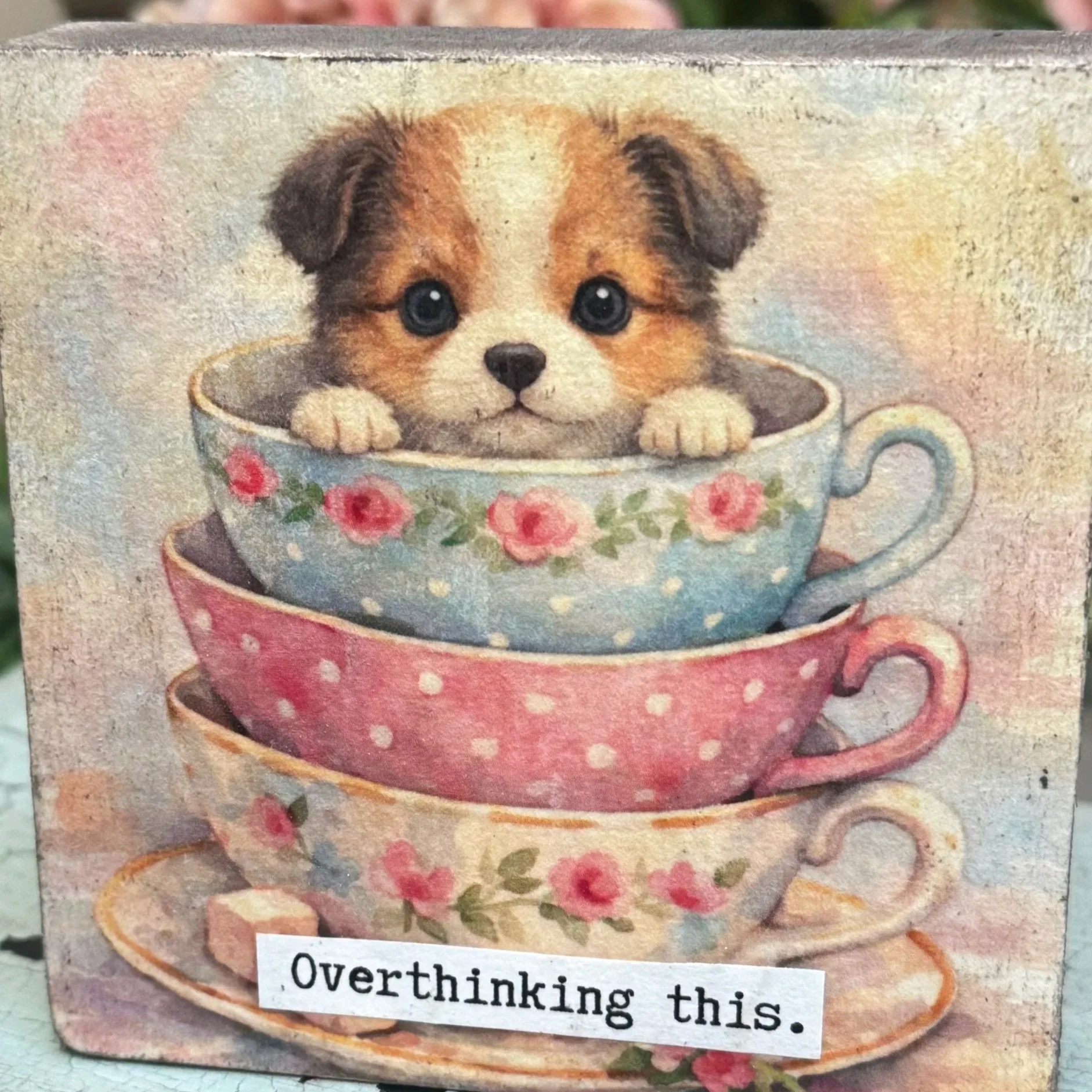 Funny Spring 4x4" Wood Shelf Sitters | Decor Gift for Teachers, Coworkers & Moms