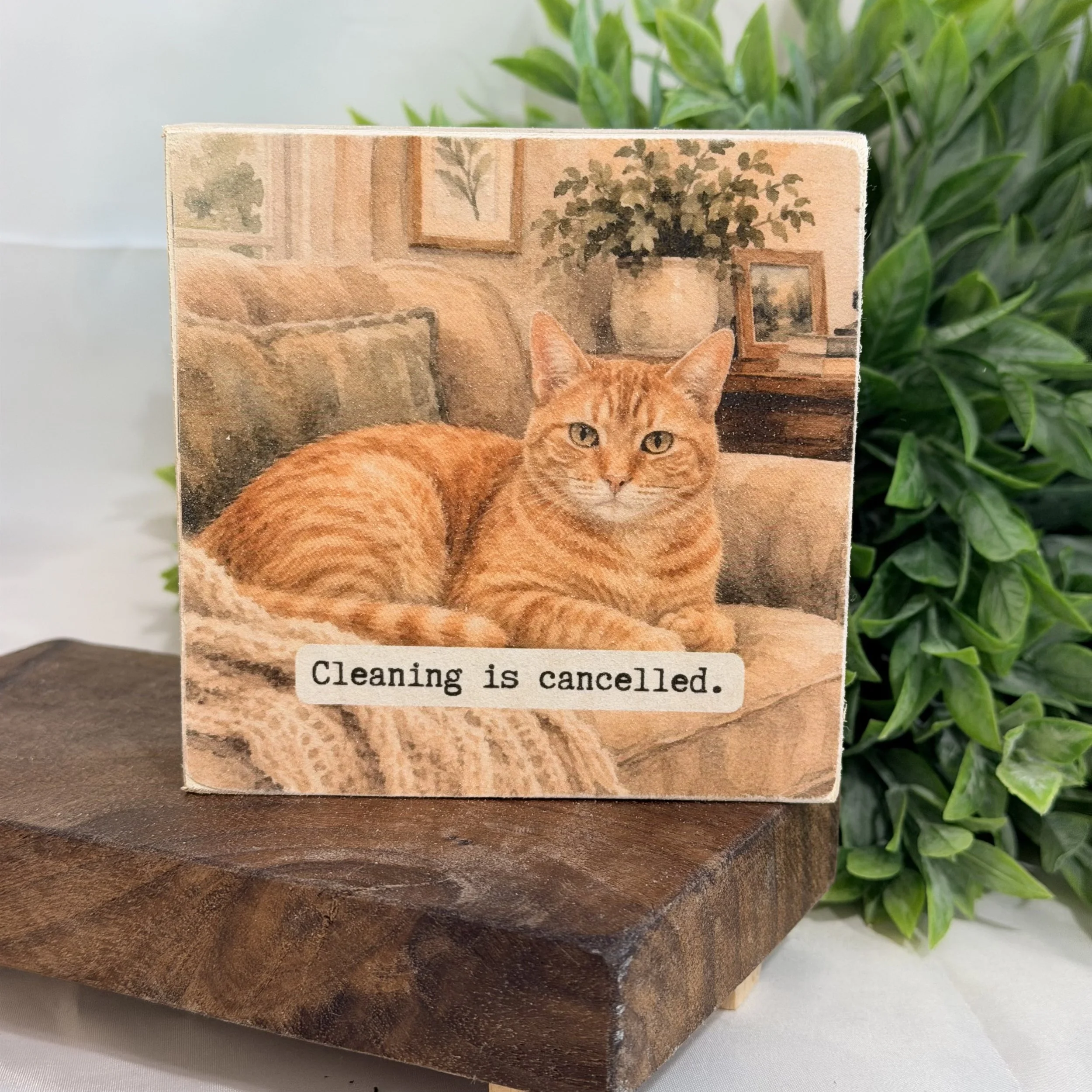 Cat on Couch Wood Desk Sitter | Shelf or Desk Decor