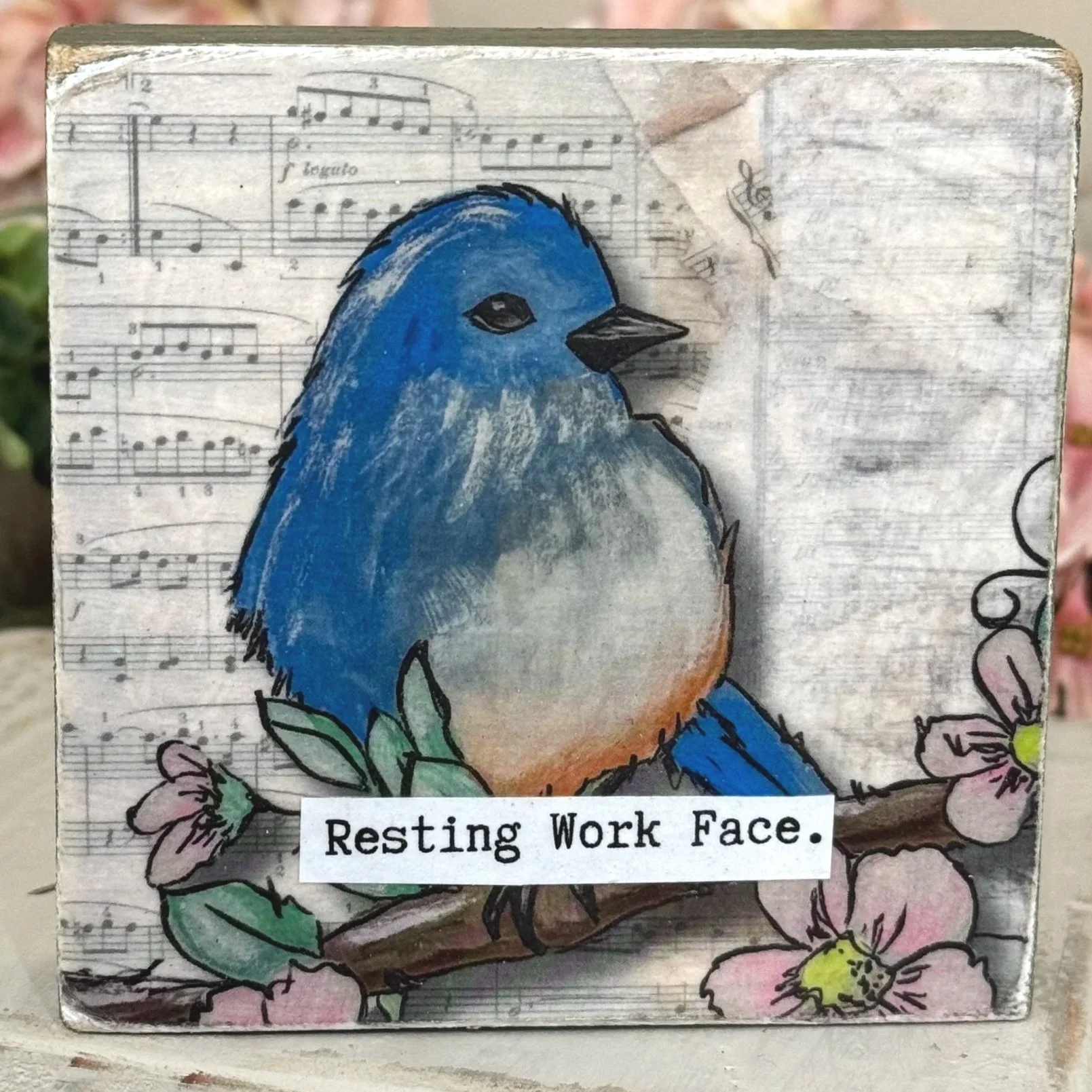 Funny Spring 4x4" Wood Shelf Sitters | Decor Gift for Teachers, Coworkers & Moms