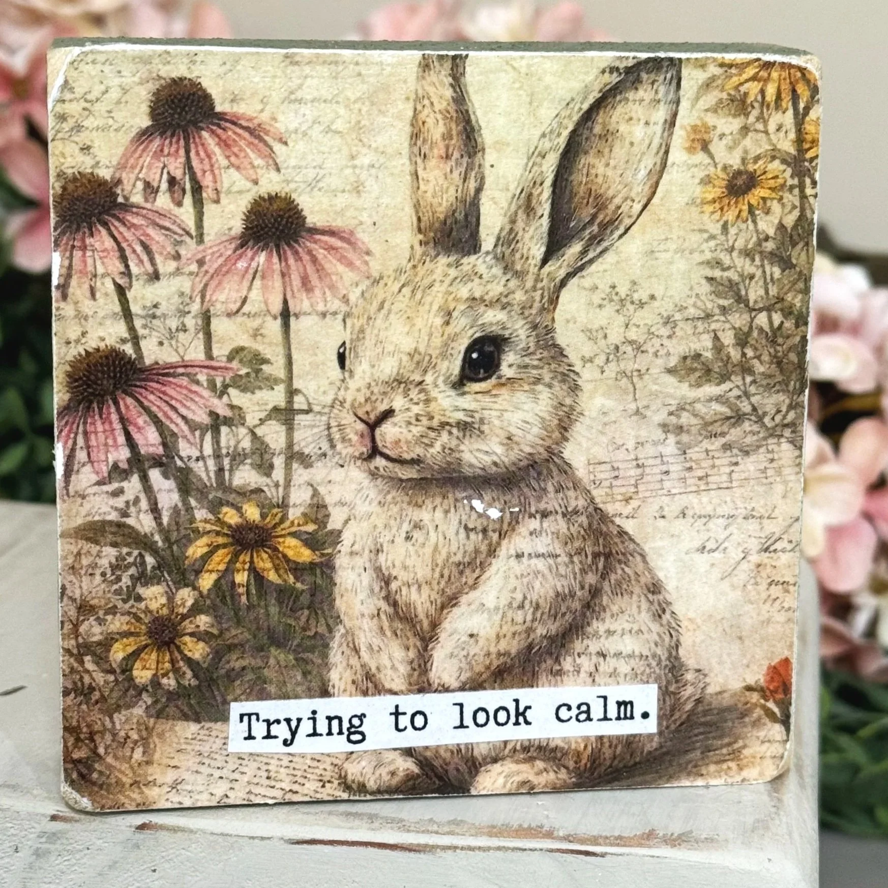 Funny Spring 4x4" Wood Shelf Sitters | Decor Gift for Teachers, Coworkers & Moms