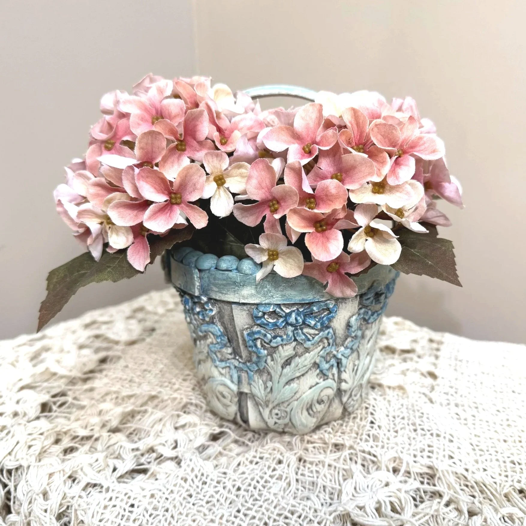 Blue Floral Cottage Planter Basket