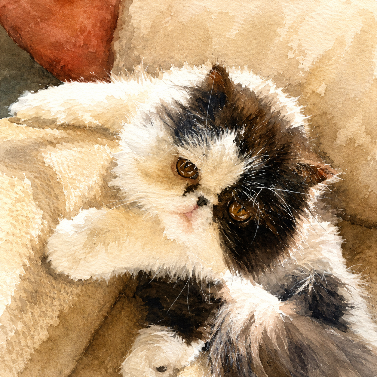 Watercolor Fluffy Cat  {Digital Download}