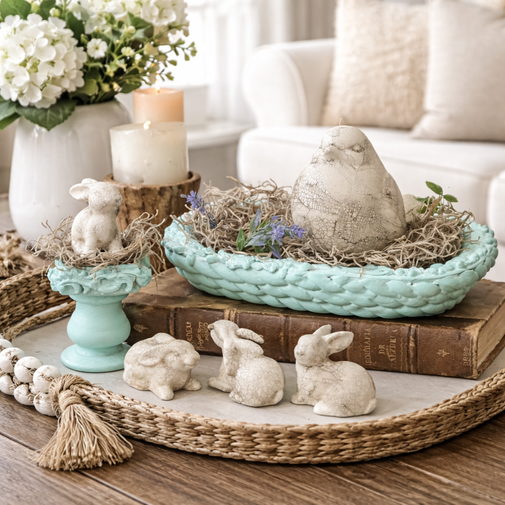Springtime centerpiece with ceramic bunnies.png