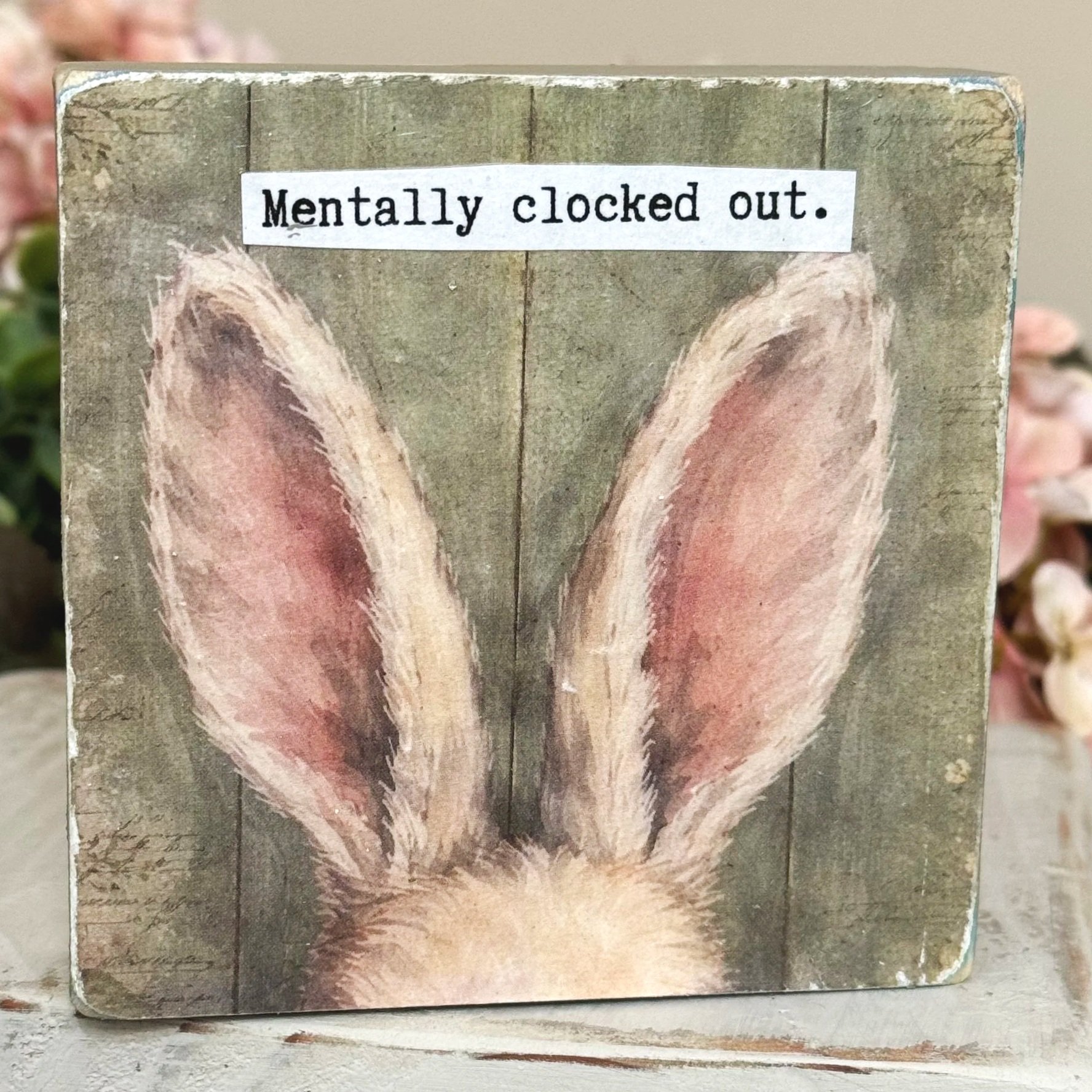 Funny Spring 4x4" Wood Shelf Sitters | Decor Gift for Teachers, Coworkers & Moms