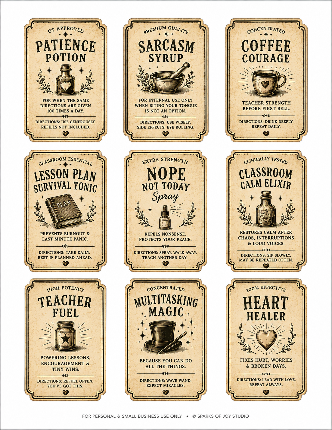 *digital download* Vintage Labels for Educators (sized 2.5x3.5" wood tags)
