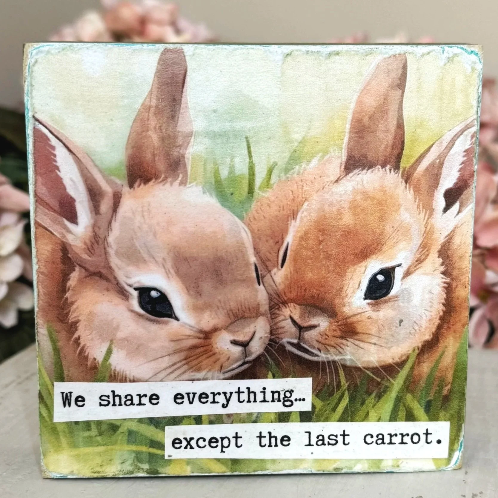 Funny Spring 4x4" Wood Shelf Sitters | Decor Gift for Teachers, Coworkers & Moms