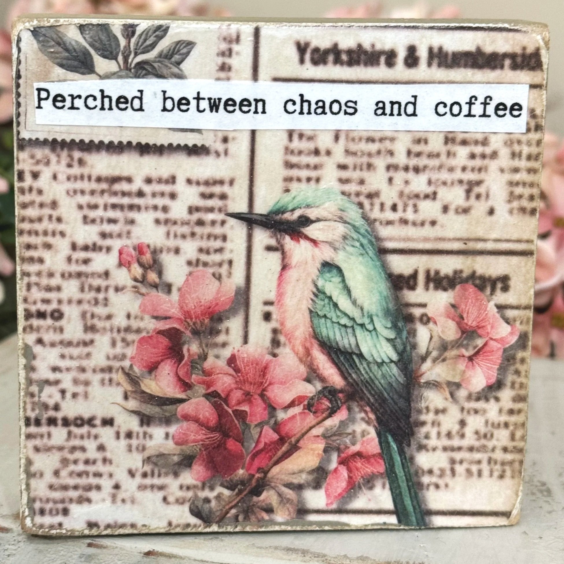 Funny Spring 4x4" Wood Shelf Sitters | Decor Gift for Teachers, Coworkers & Moms