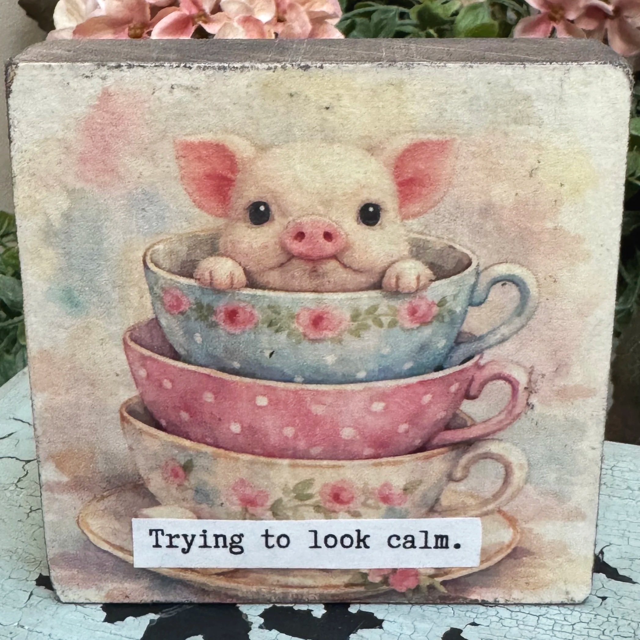 Funny Spring 4x4" Wood Shelf Sitters | Decor Gift for Teachers, Coworkers & Moms