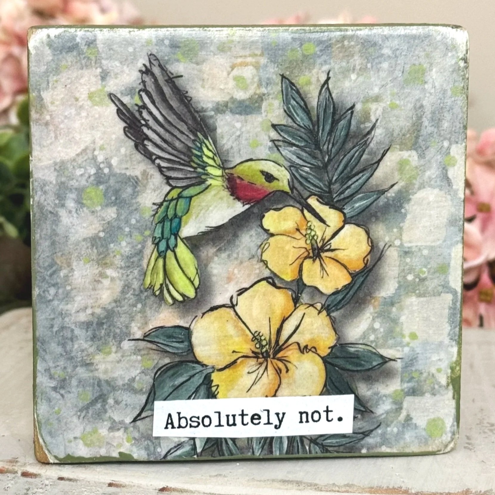 Funny Spring 4x4" Wood Shelf Sitters | Decor Gift for Teachers, Coworkers & Moms