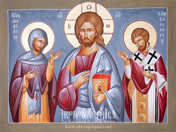 Marriage Deisis with Christ, St Anastasios the Persian and St Eleftherios 30x40cm 2013