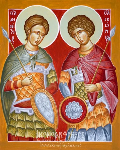 Sts Dimitrios and George Baptism Icon 22x28cm 2012