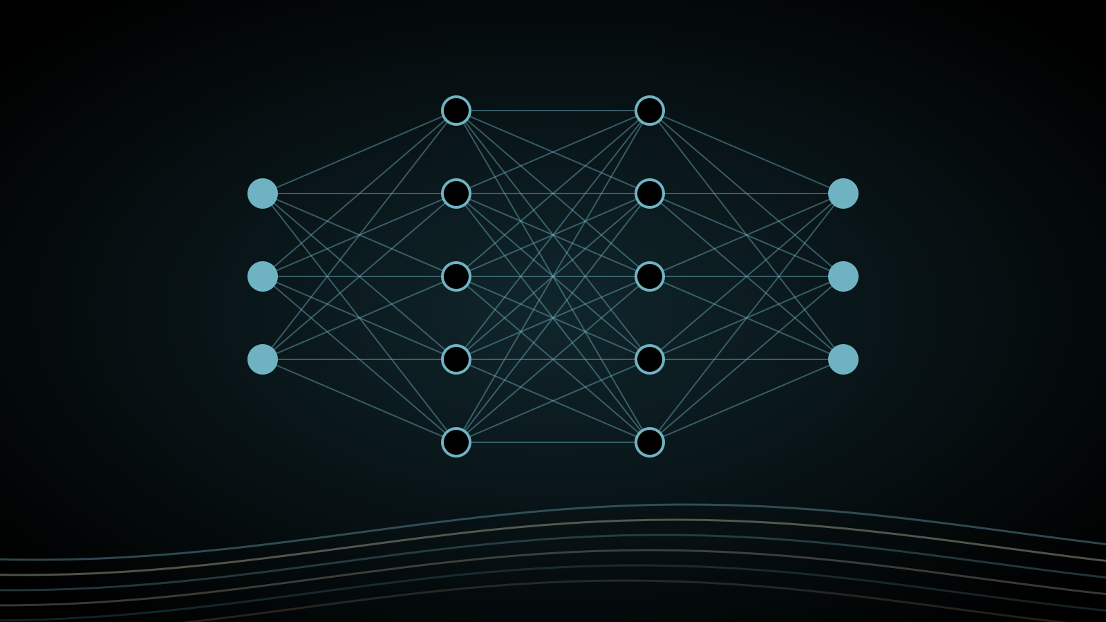 Line graphic of a neural network for AI enablement and data architecture