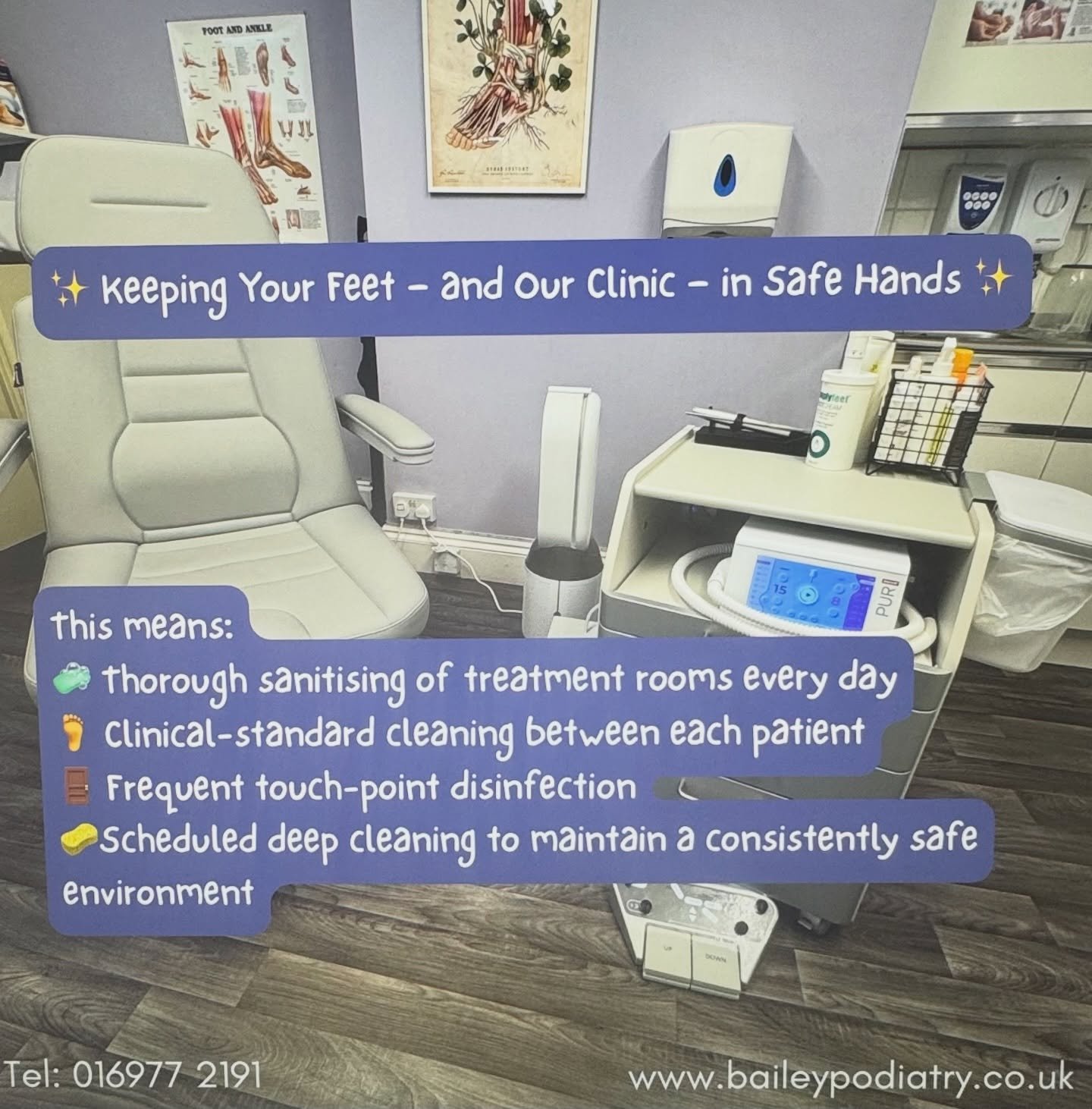 ✨ Keeping Your Feet &mdash; and Our Clinic &mdash; in Safe Hands ✨

At Bailey Podiatry &amp; Reflexology, we&rsquo;re committed to providing a calm, clinically secure space for every appointment. As part of our ongoing focus on infection prevention a