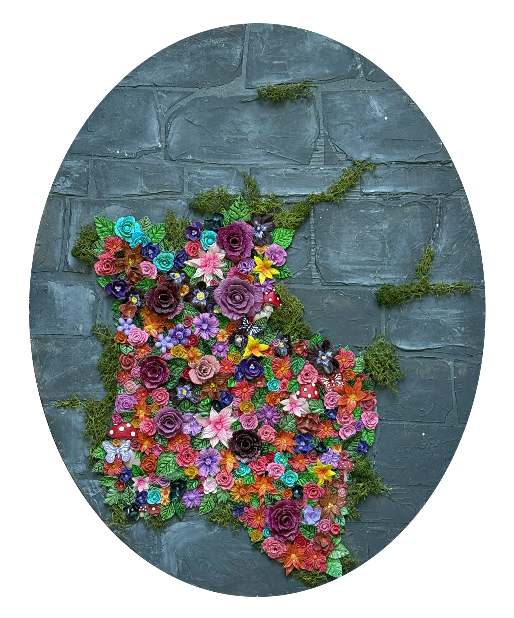 Polymer clay and modeling paste on canvas