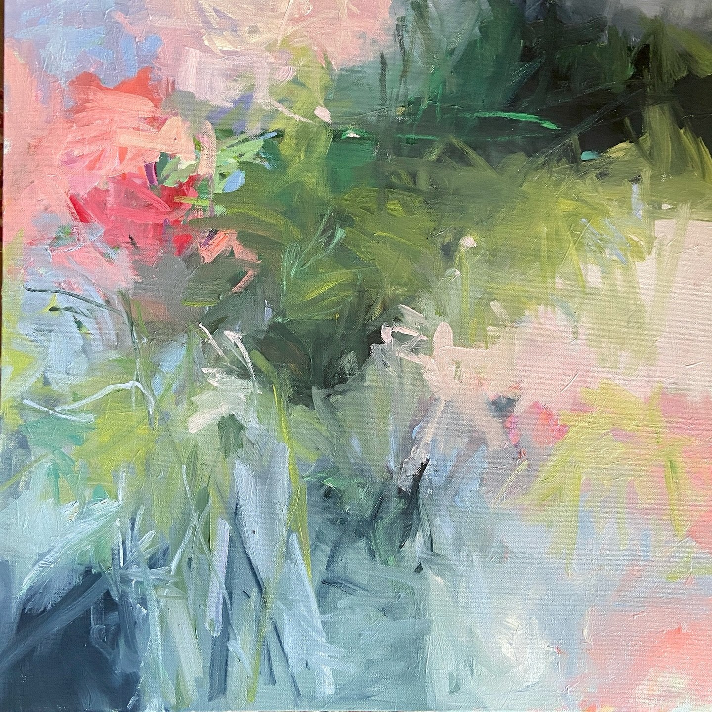 On the easel today. Several canvases laying around here that need more layers or fresh, new starts. These two may be well on the way to the finish line. #oilpainting #abstractart #abstractexpressionist #oil #oiloncanvas #abstractflorals #joyceshelton