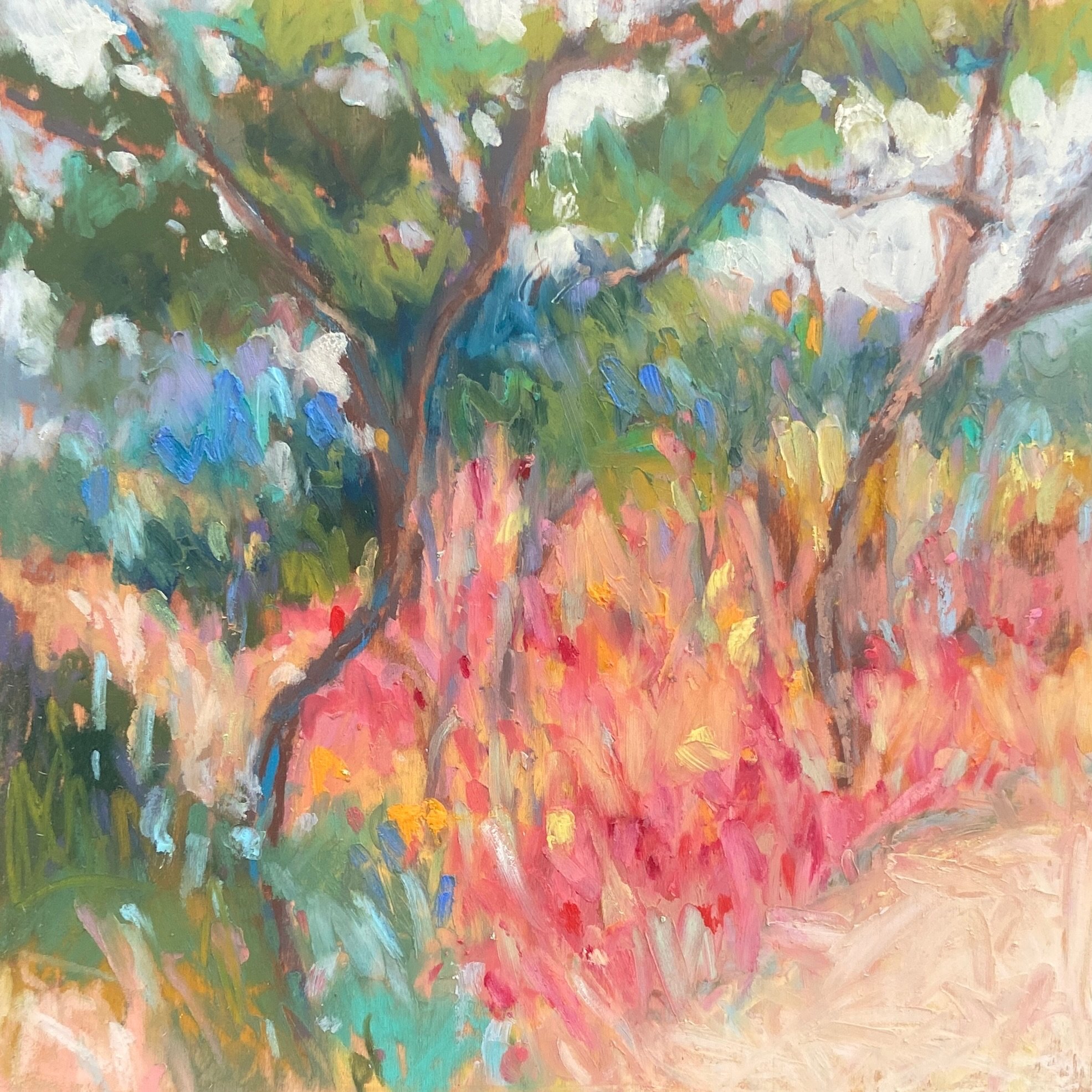 Messing around with oil pastel- just a mini 6x6 on wood. A girl&rsquo;s gotta have some colorful fun after all! #pastel #oilpastel #joycesheltonstudio