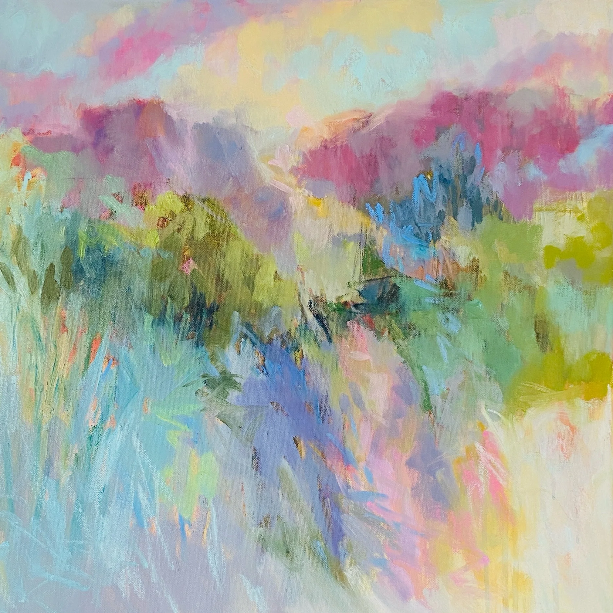 HaPpY SuNdAy! #mixedmedia on canvas 24x24 #landscape #landscaoepainting #joycesheltonstudio