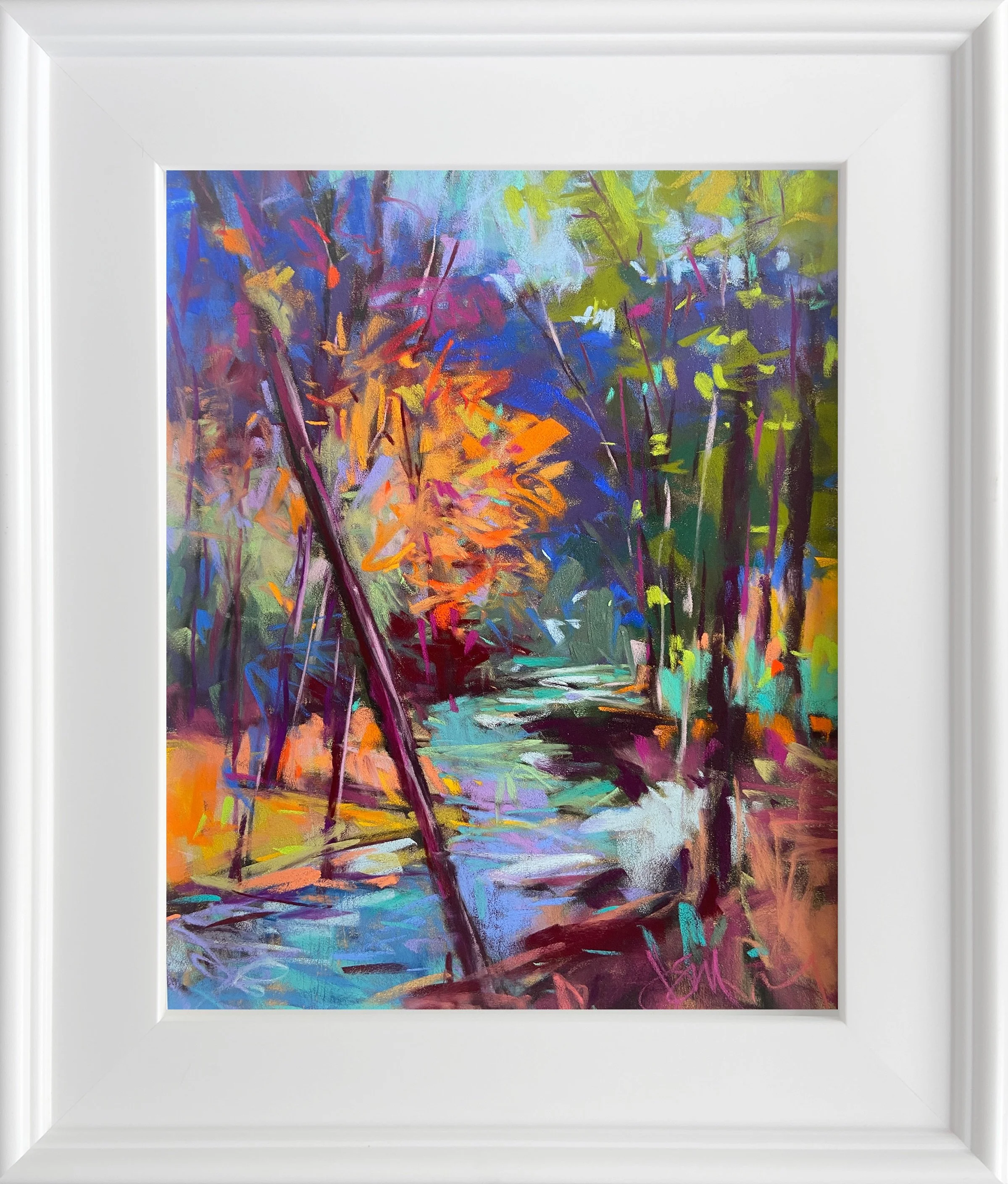 My colorful take on an autumn stroll through Tryon during a visit to Greenville last fall. Swipe to see my reference photo. Soft#pastel o #pastelmat #landscape #pastelpainting #joycesheltonstudio