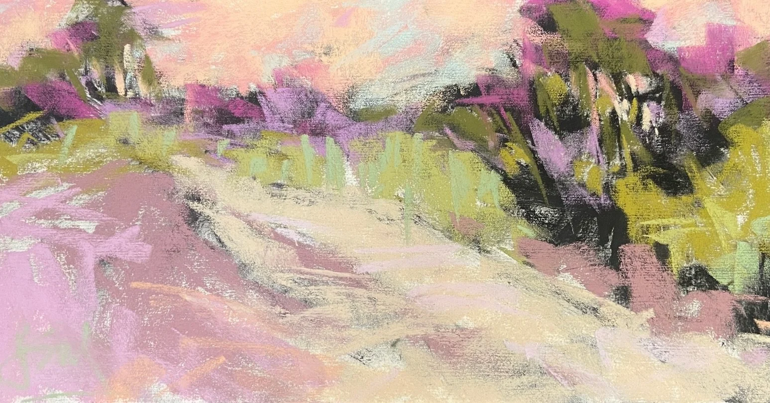 Quick rendering working from my black and white sketch (notan) So much fun not being a slave to local color! #softpastel #landscape #joycesheltonstudio