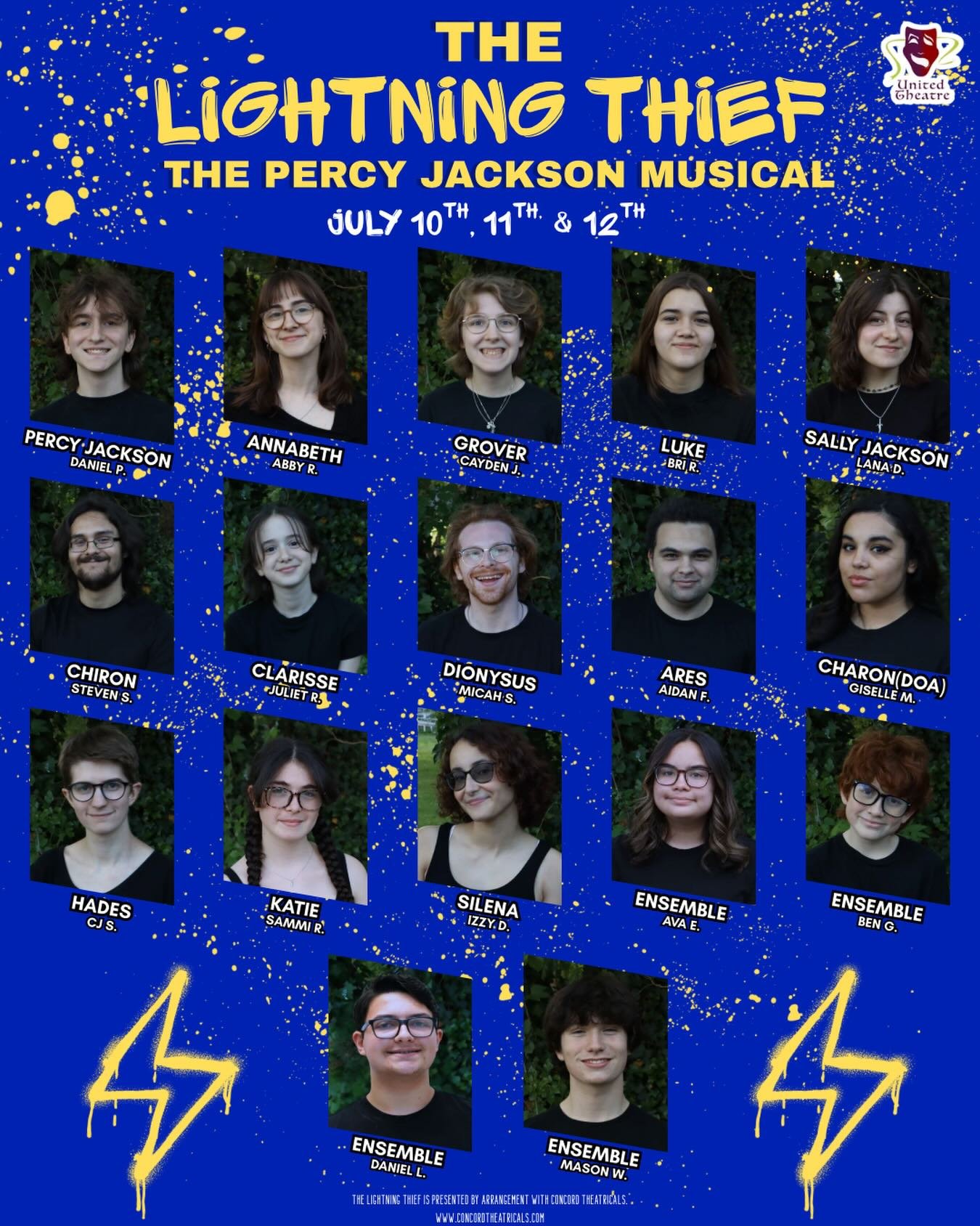 Introducing the cast of Lightning Thief: The Percy Jackson Musical!

THE LIGHTNING THIEF
THE PERCY JACKSON MUSICAL
Book by
Joe Tracz
Music &amp; Lyries by
Rob Rokicki
Adapted from the book The Lightning Thief by Rick Riordan

When:

July 10th @ 7PM

