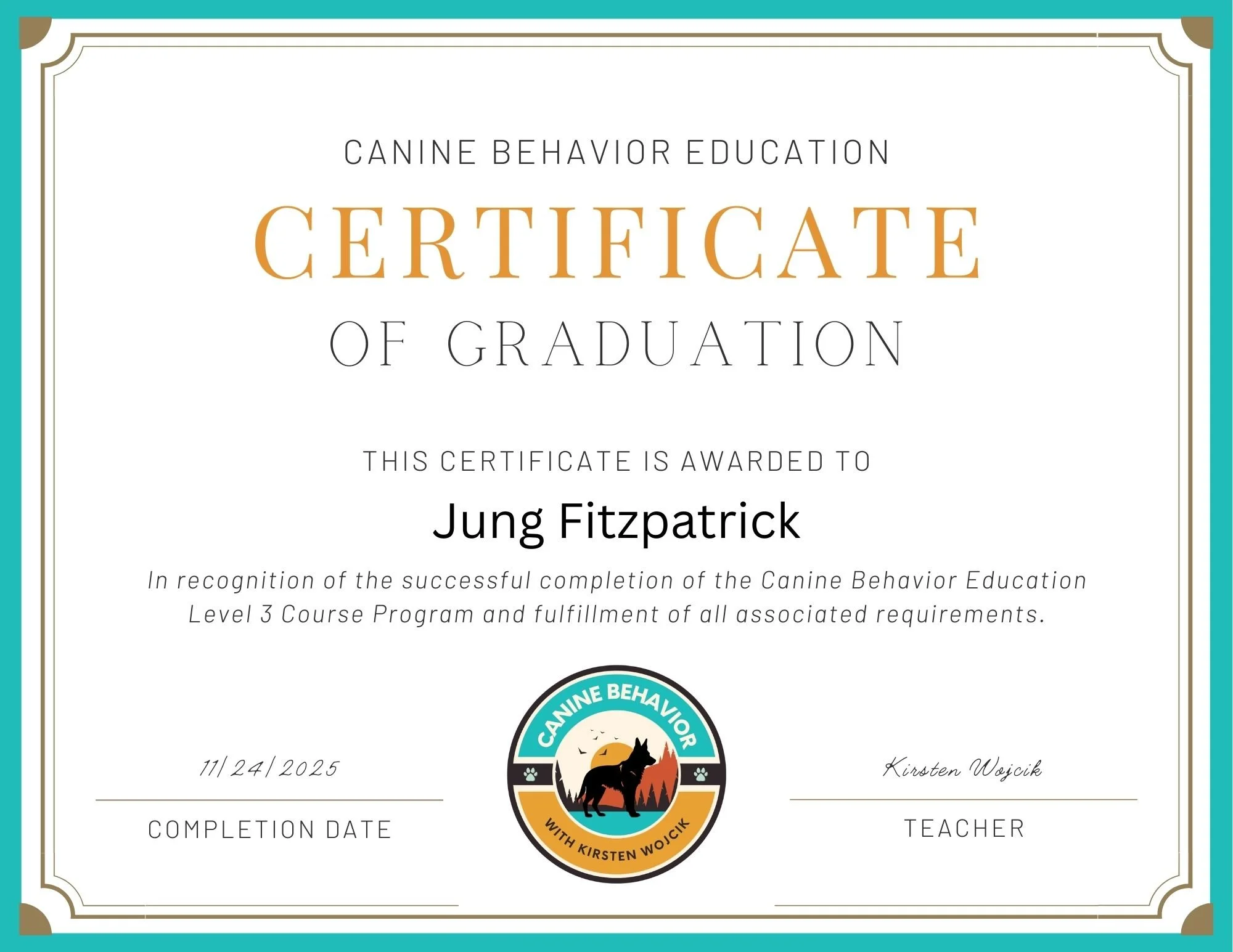 Canine Behavior Education Certification!
