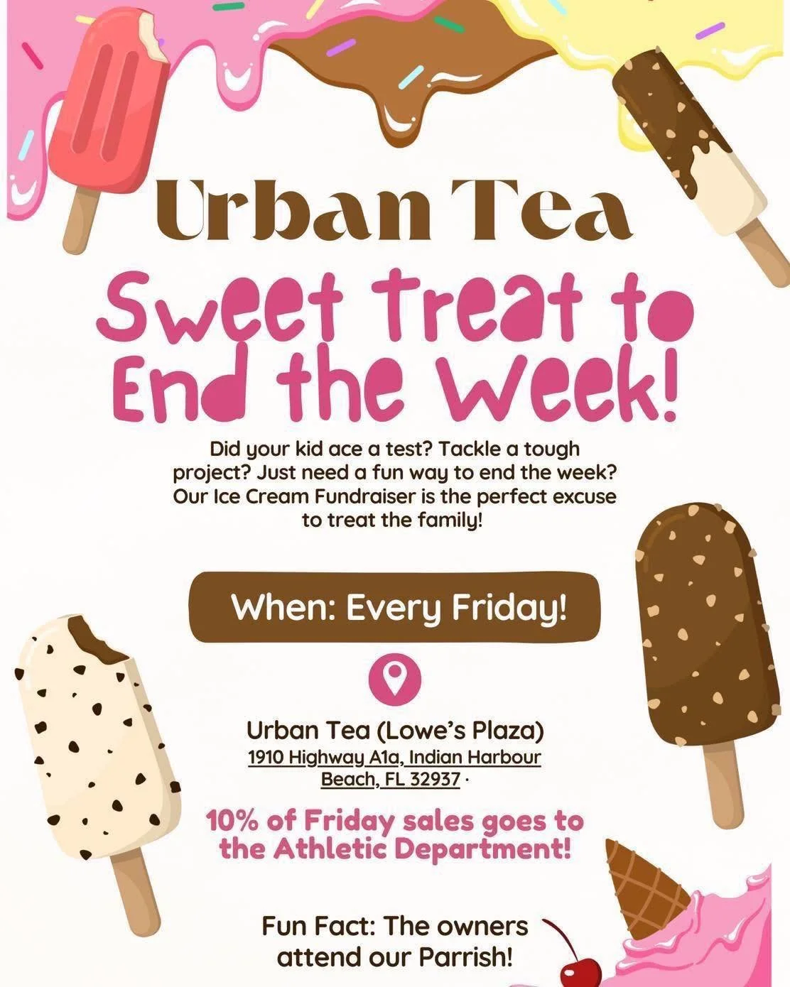 It&rsquo;s FriYAY.  We made it through another week.  And like every Friday a portion of all sales go to the Holy Name Athletics department. 

So come on in, support the kids, and get you a treat at the same time ❤️