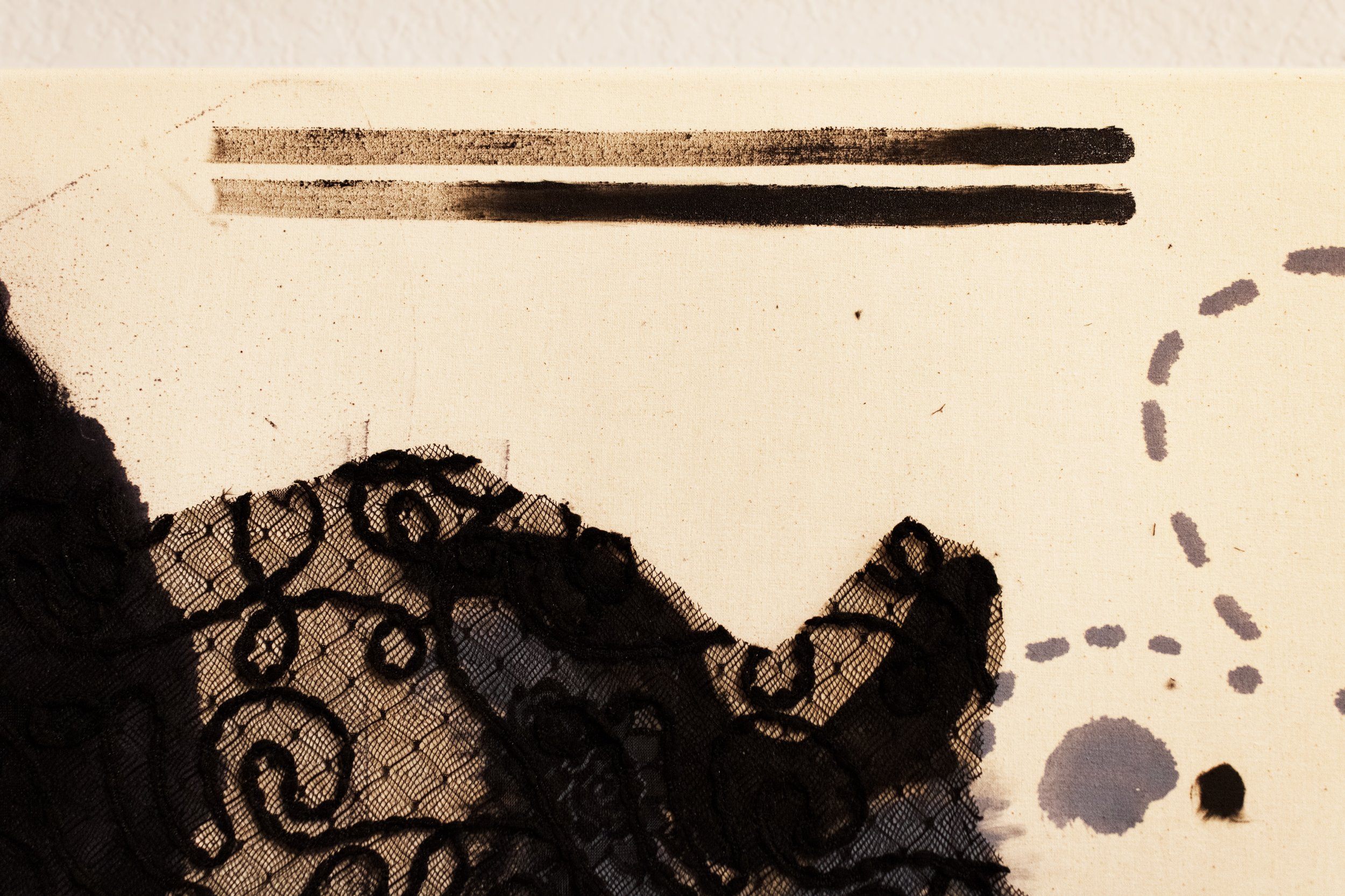 "Should We Keep In Touch?"
Oil and lace on linen.
30" in. x 40" in.
2025
(Close-up Image 2)