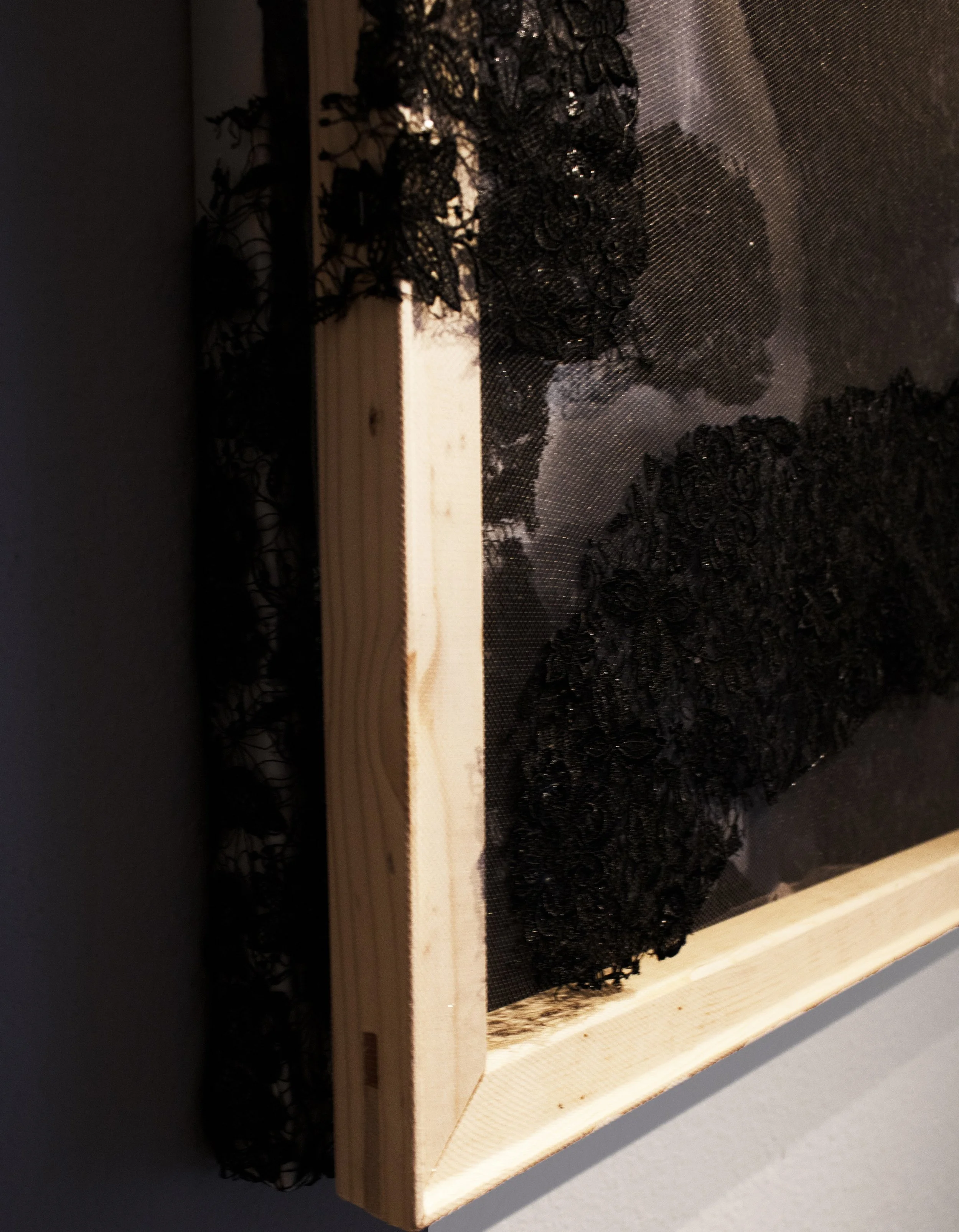 What Can The Sun Not Give Me?
Oil, acrylic, lace, tulle, and plywood on linen.
30" in. x 40" in. 
2025
(Close-up Image 2)