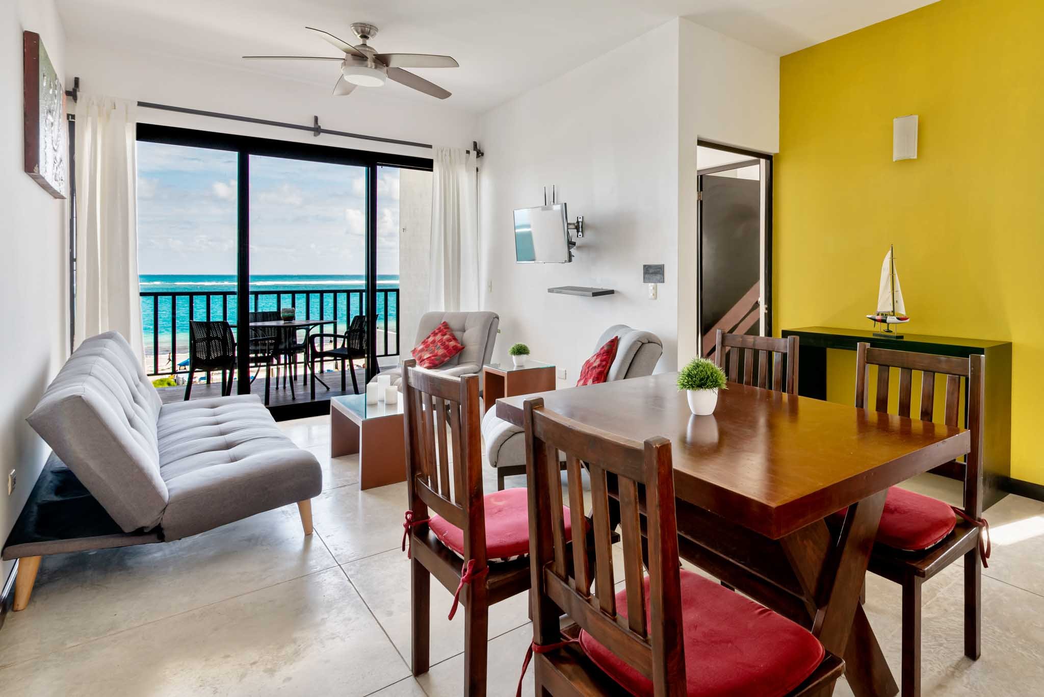 Balcony Terrace Seaside beachfront hotel playa Puerto Morelos Cancun