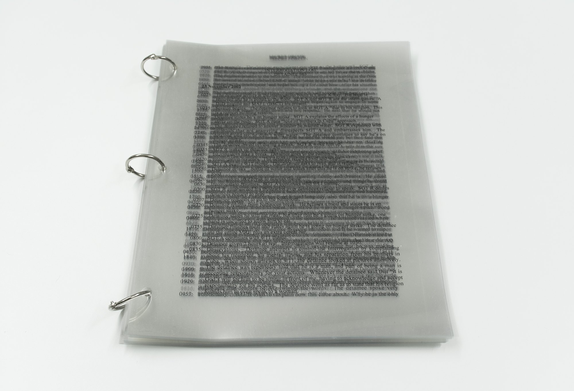   Detainee log printed on acetate sheets, metal hardware  